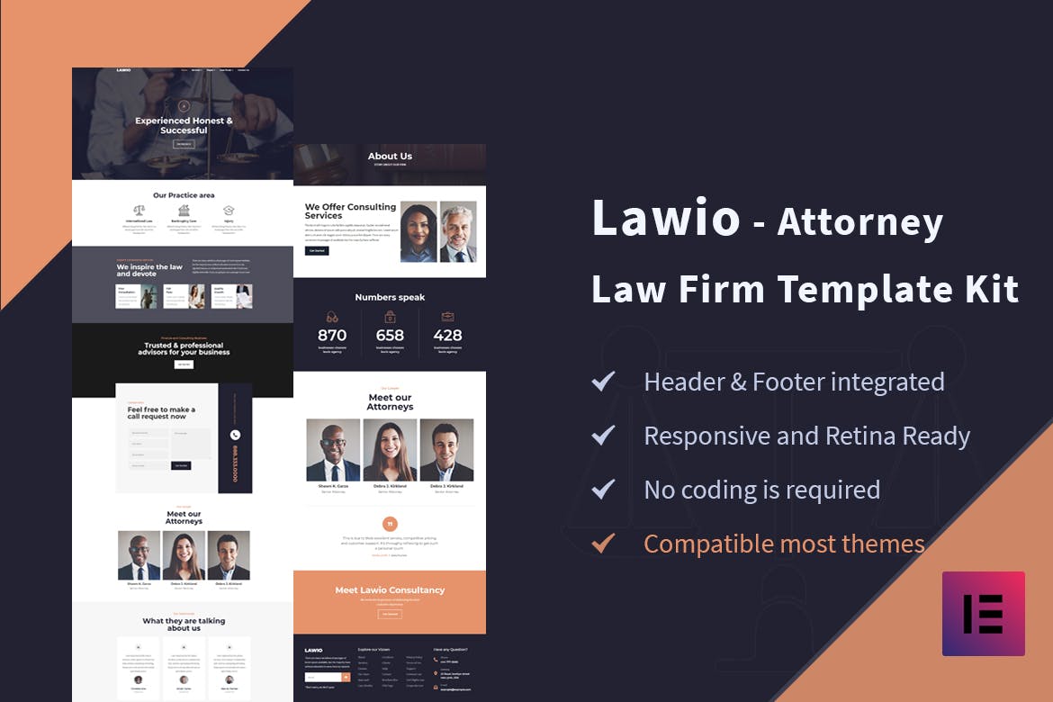 Lawio – Attorney Law Firm Elementor Template Kit