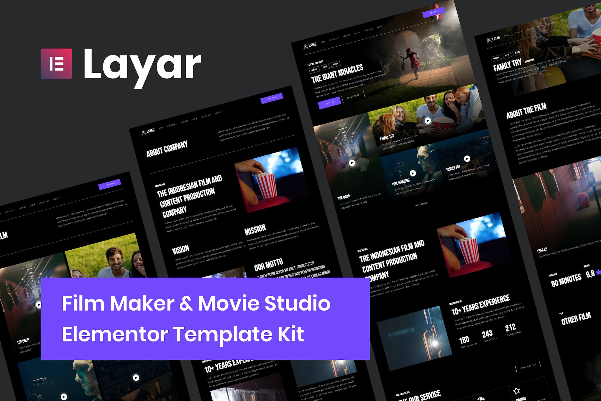 Layar – Film Maker & Movie Studio Elementor Template Kit