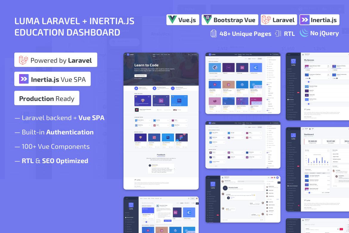 Luma Laravel LMS & Vue Education Admin Dashboard