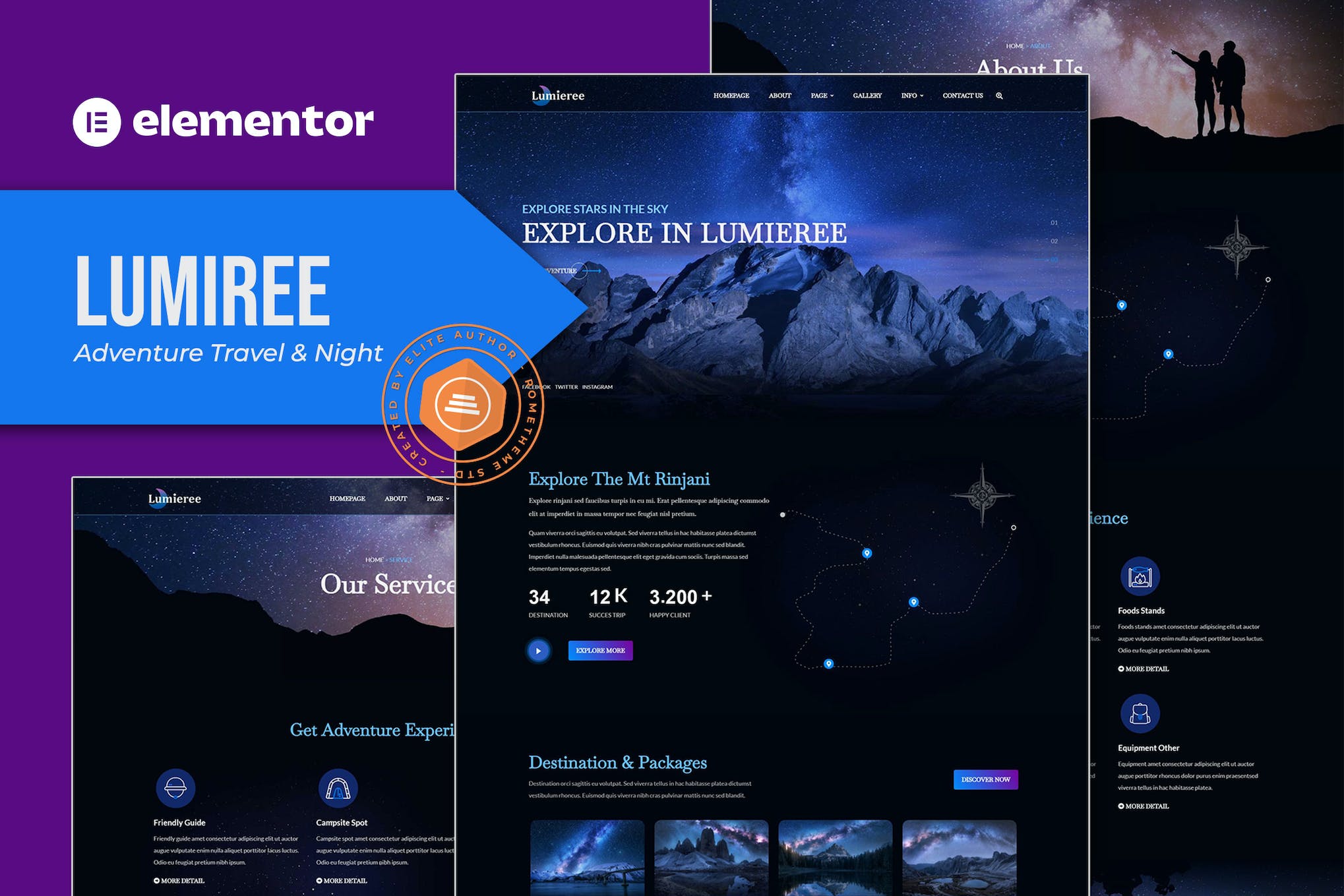 Lumieree –  Adventure Travel & Night Camping Elementor Template Kit