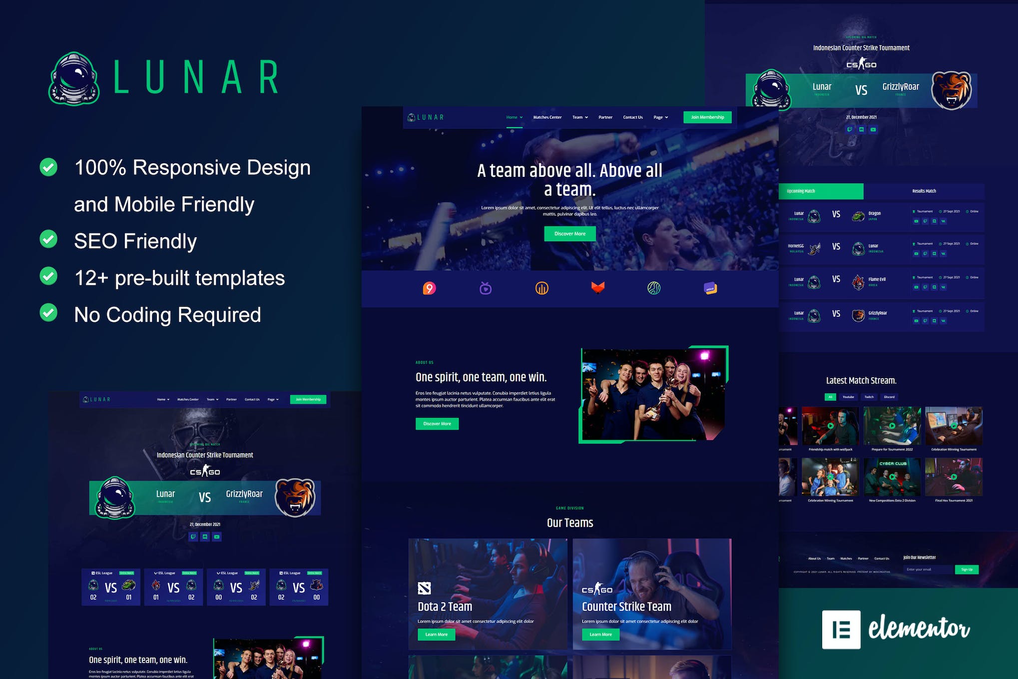 Lunar – Esports & Gaming Elementor Template Kit