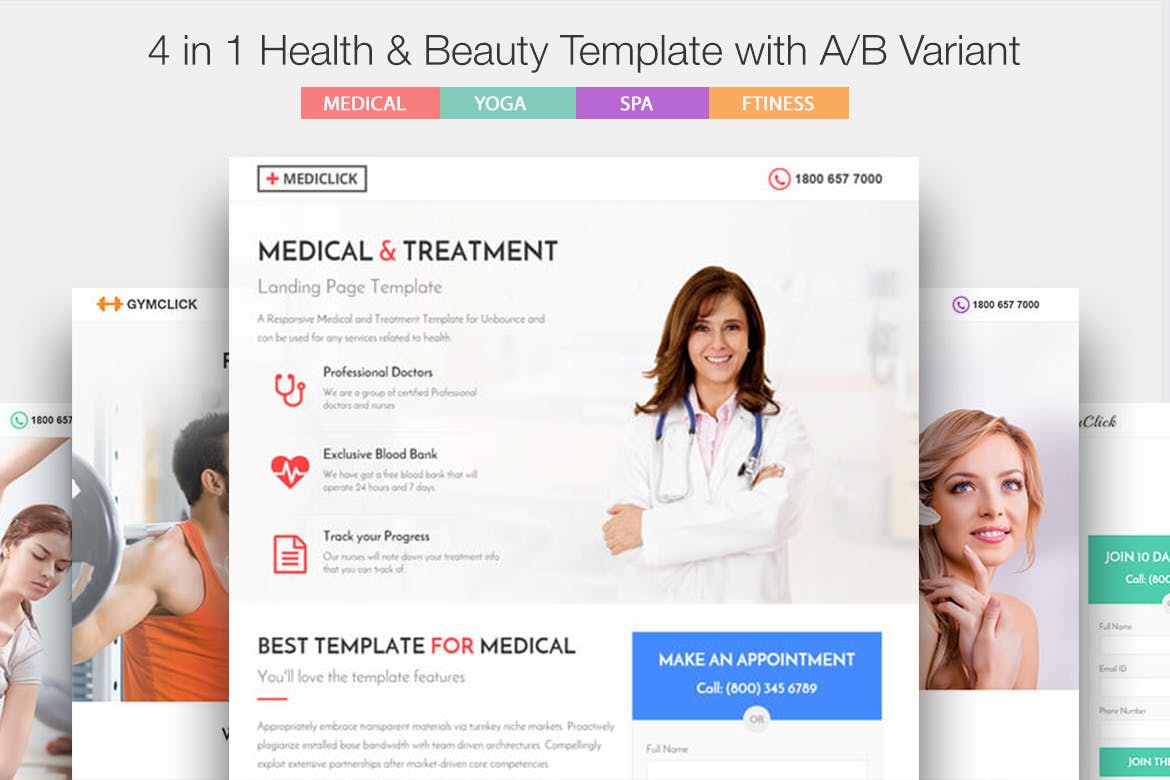 Medical, Spa, Yoga & Fitness Landing Page Template