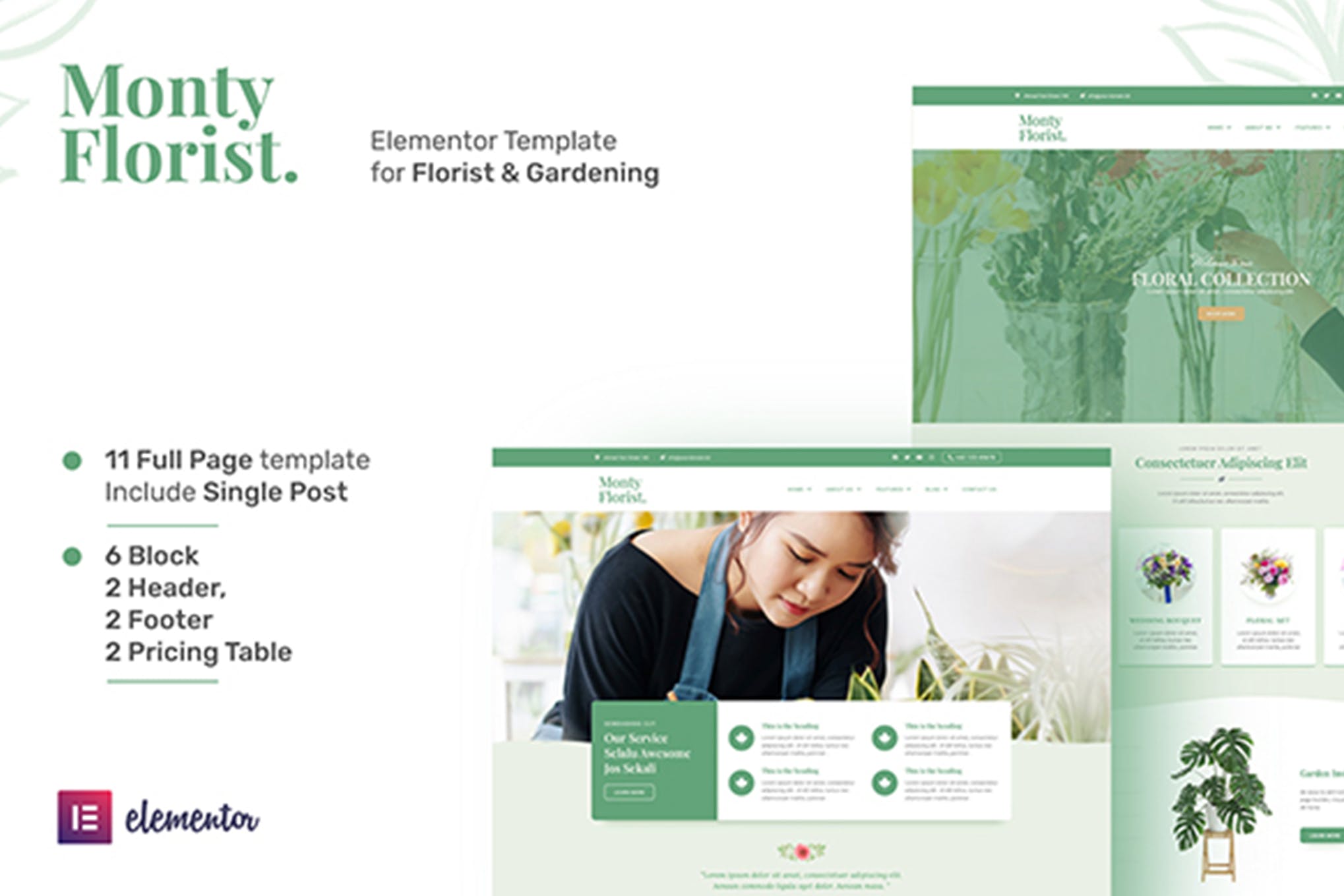 Monty Florist – Flower Boutique & Decoration Elementor Template Kit