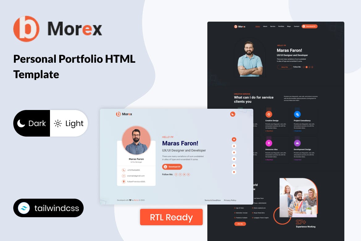 Morex – Tailwind CSS Personal Portfolio Template