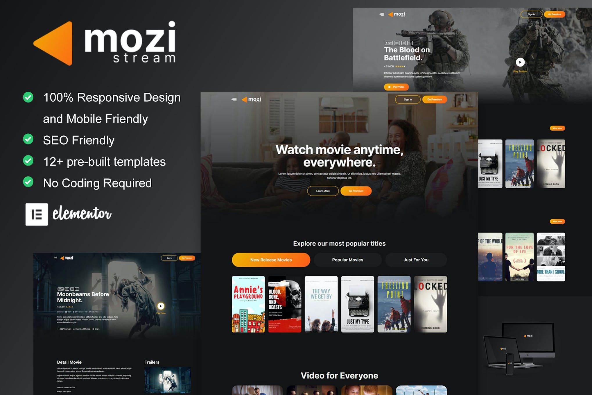 Mozi – Movie Streaming Service Elementor Template Kit