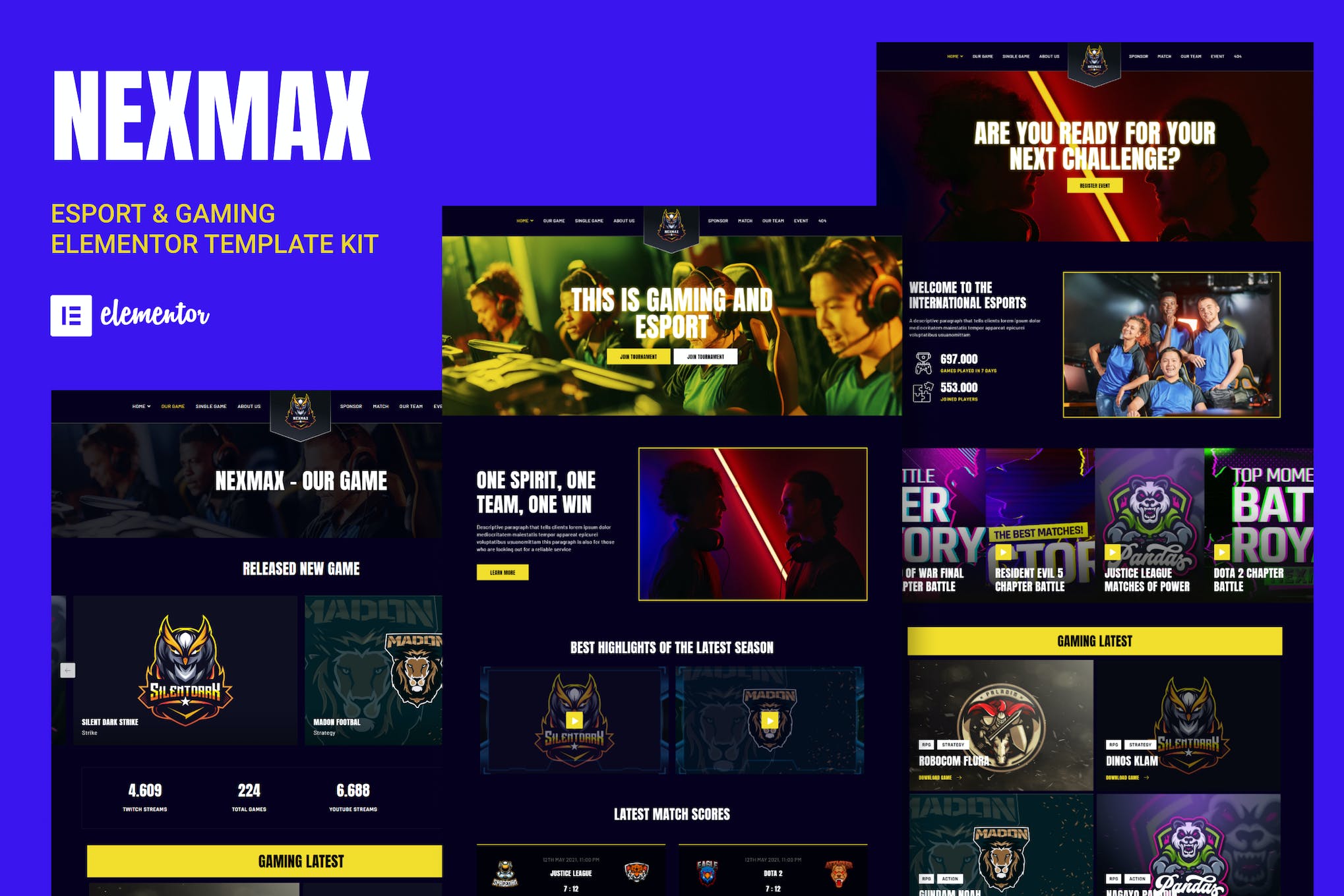 Nexmax – Esports & Gaming Elementor Template Kit