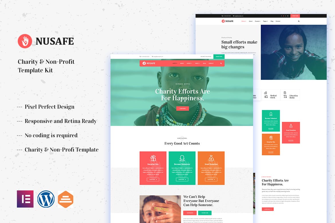 Nusafe – Charity & Non-Profit Elementor Template Kit