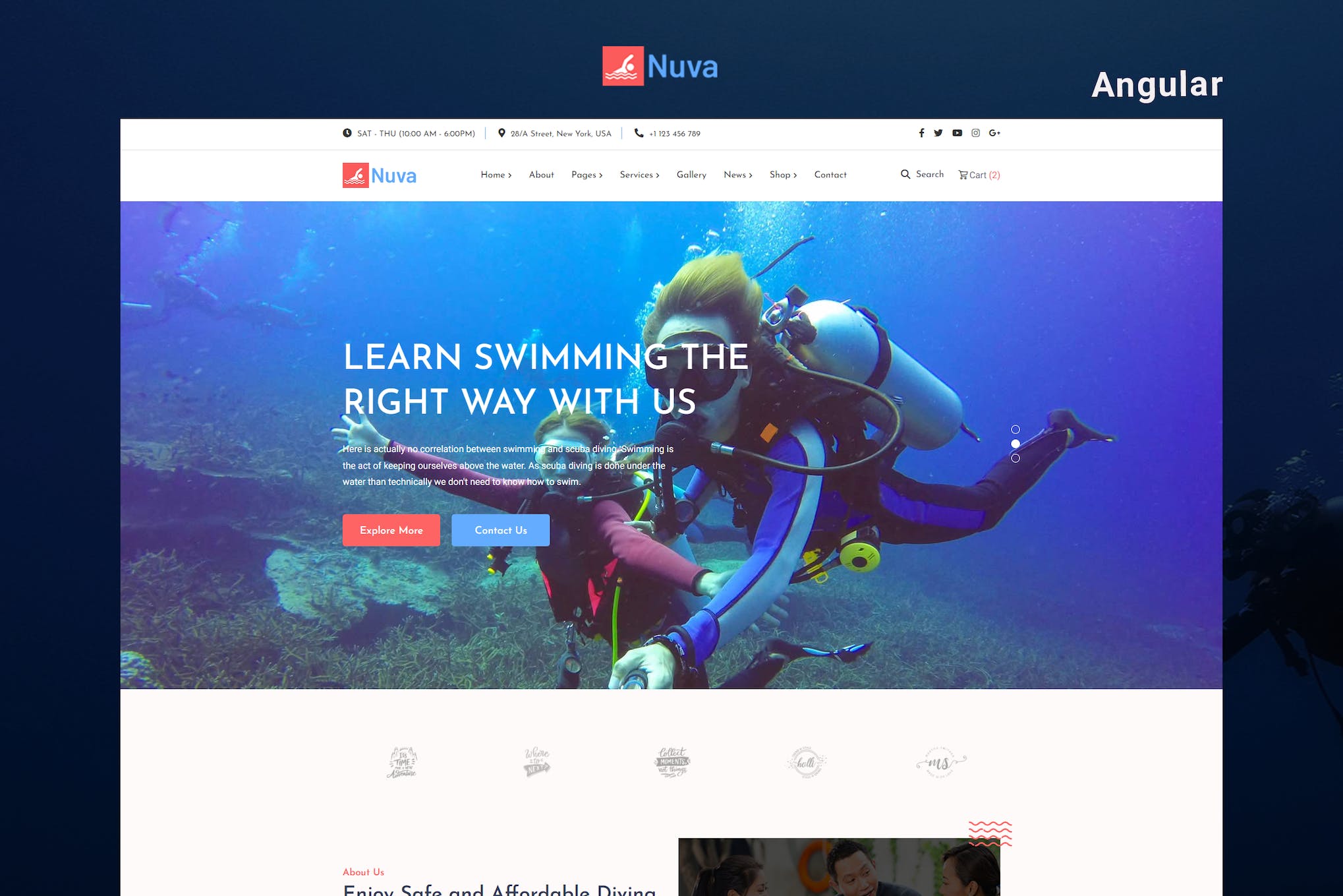 Nuva – Diving & Swimming School Angular Template