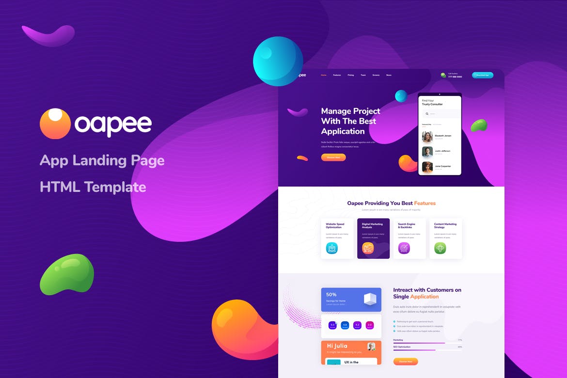 Oapee – App Landing Page HTML Template