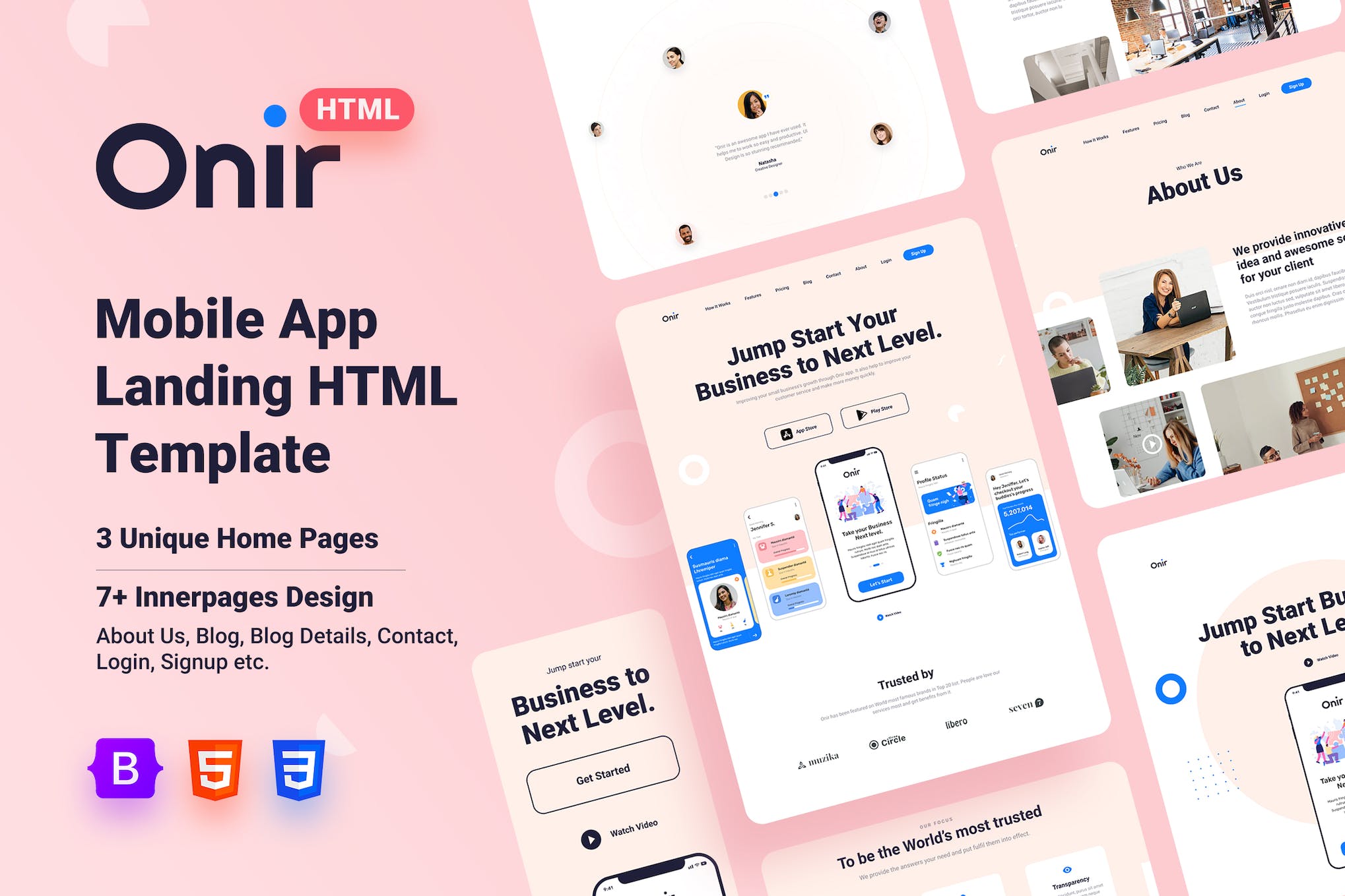 Onir – Mobile App Landing HTML Template