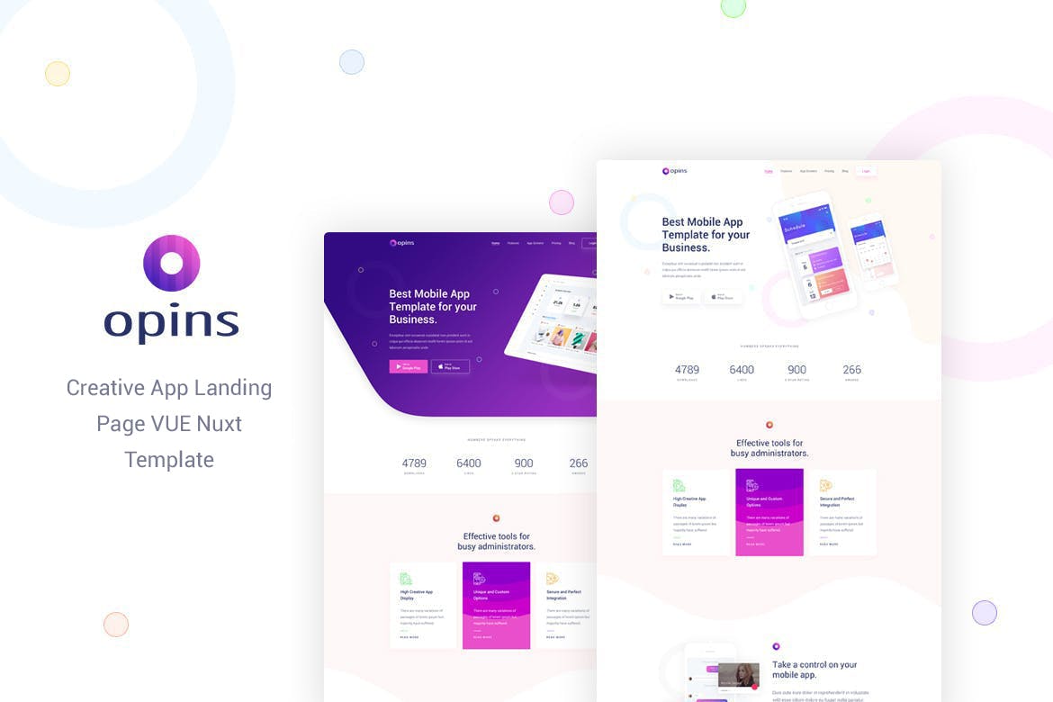 Opins – Creative App Landing Page Vue Nuxt Templat