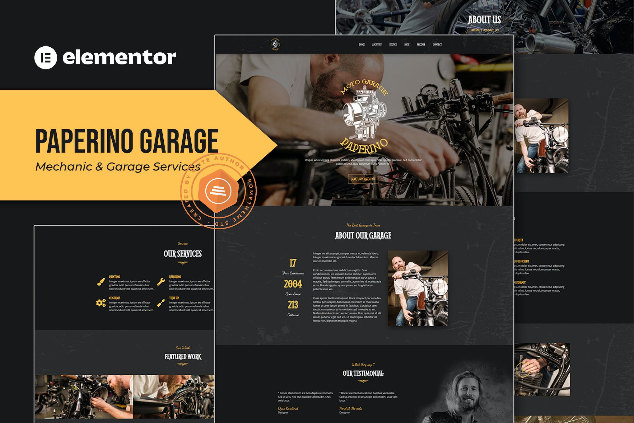 Paperino Garage – Mechanic Elementor Template Kit