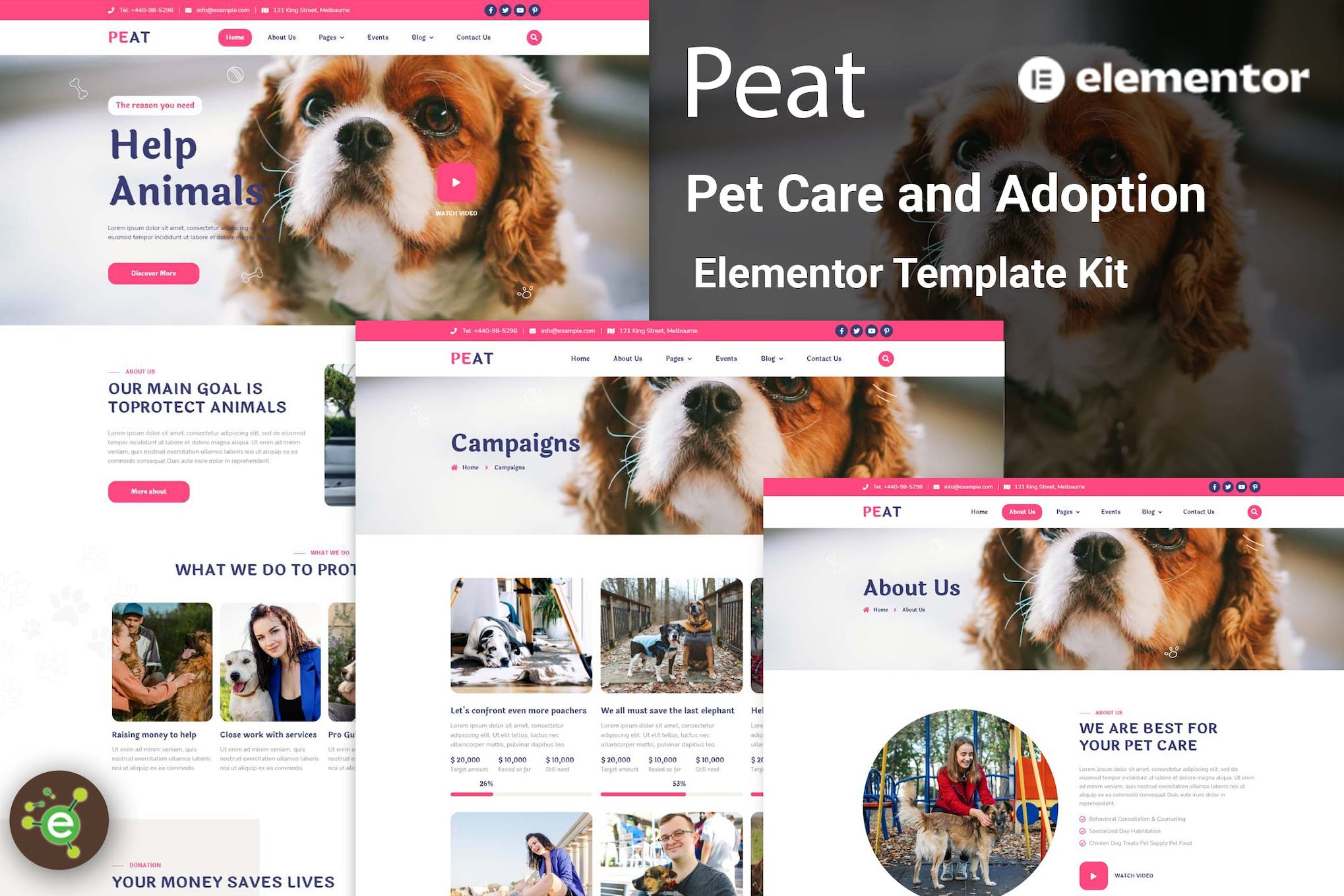 Peat – Pet Care & Adoption Elementor Template Kit