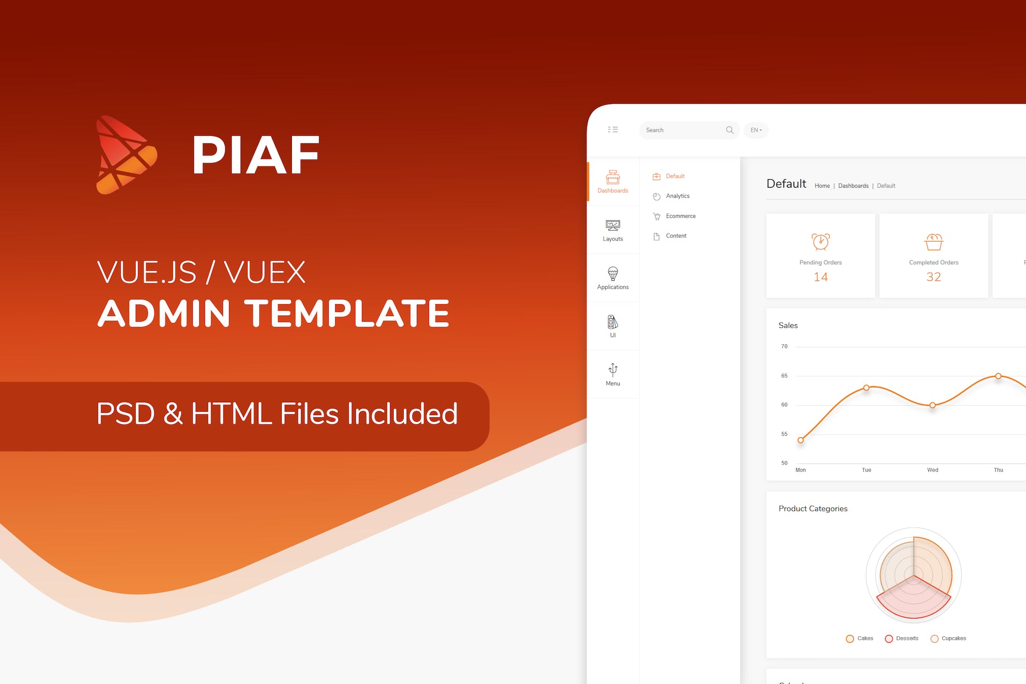 Piaf Vuejs – Vuejs Admin Template