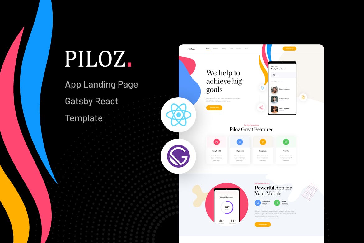 Piloz – Gatsby React App Landing Page Template