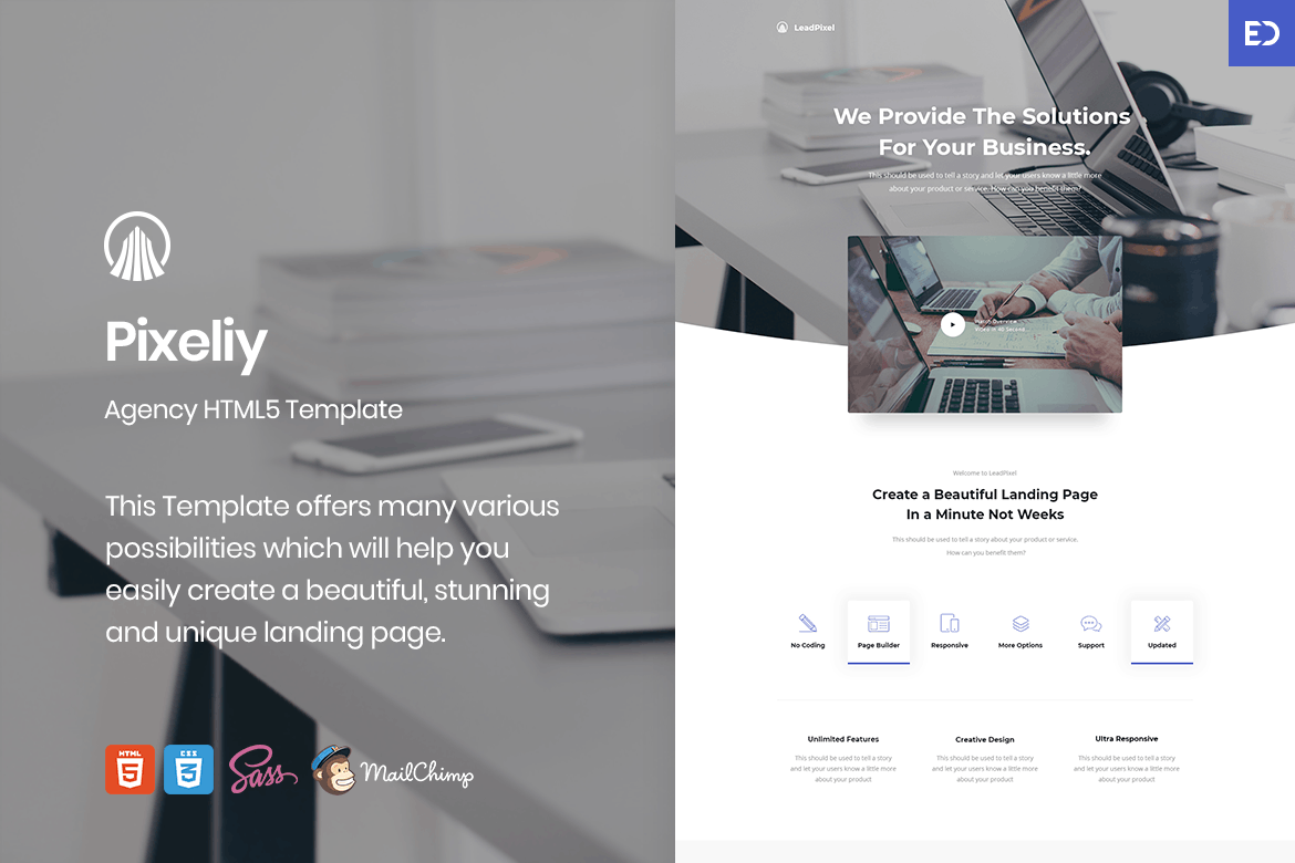 Pixeliy – Business HTML Landing Page Template