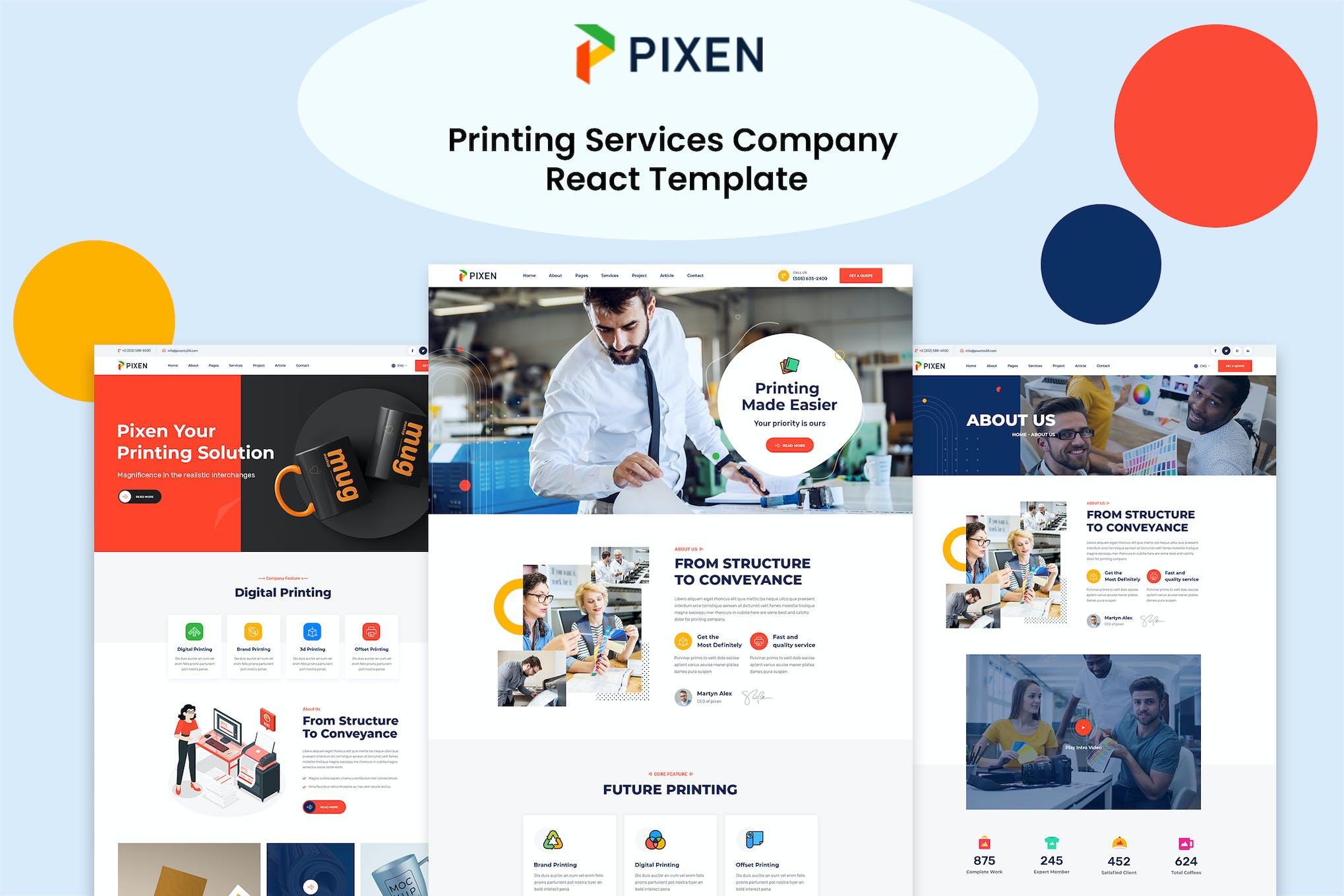 Pixen – Printing Services Company React Template