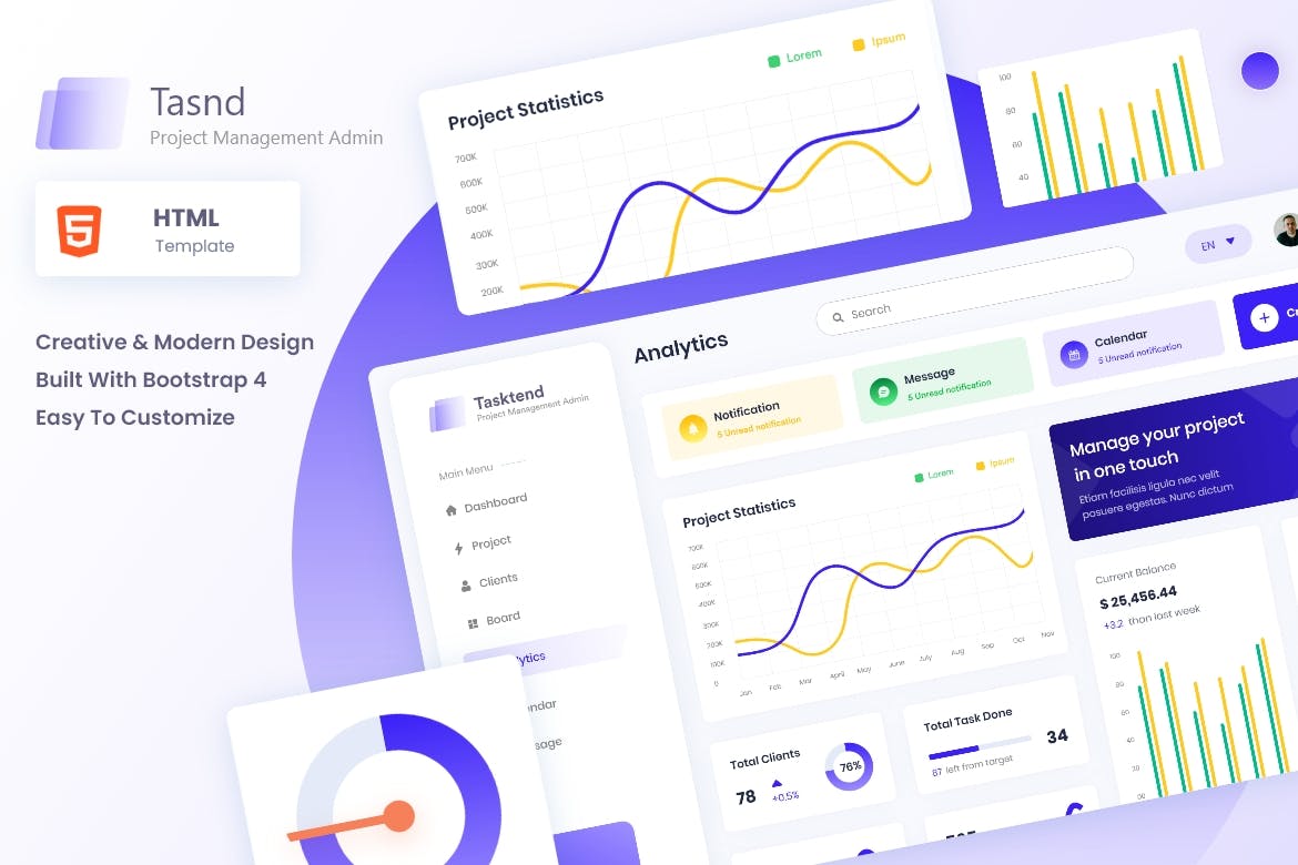 Protend – Project Management Admin Dashboard HTML