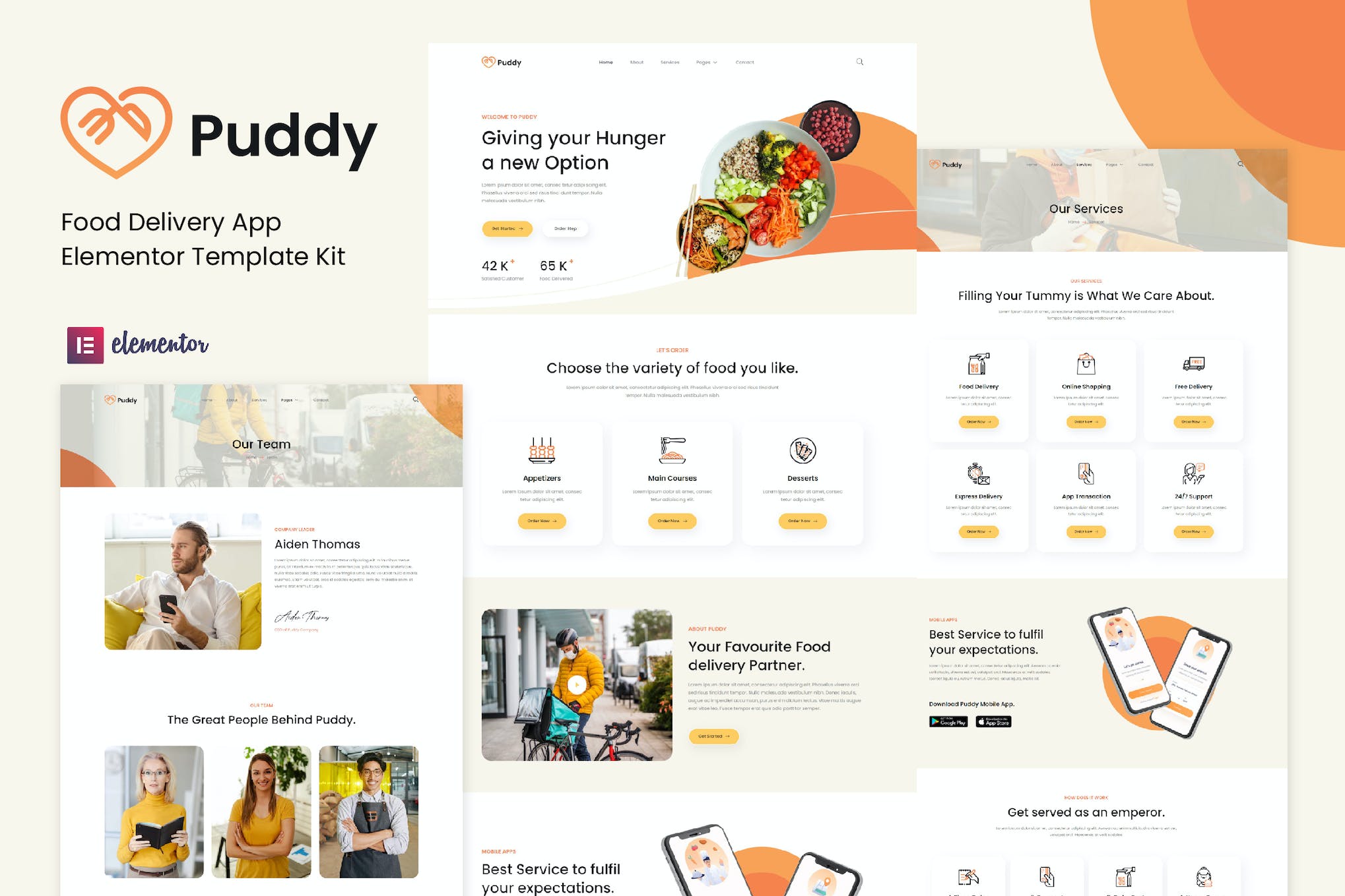 Puddy – Food Delivery App Elementor Template Kit