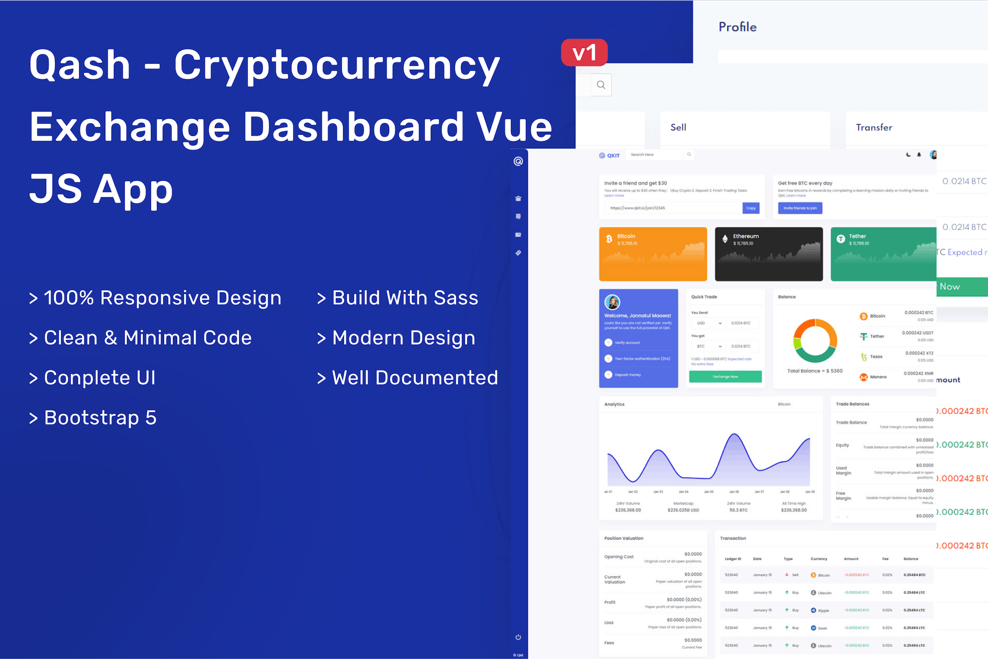 Qash – Cryptocurrency Exchange Dashboard