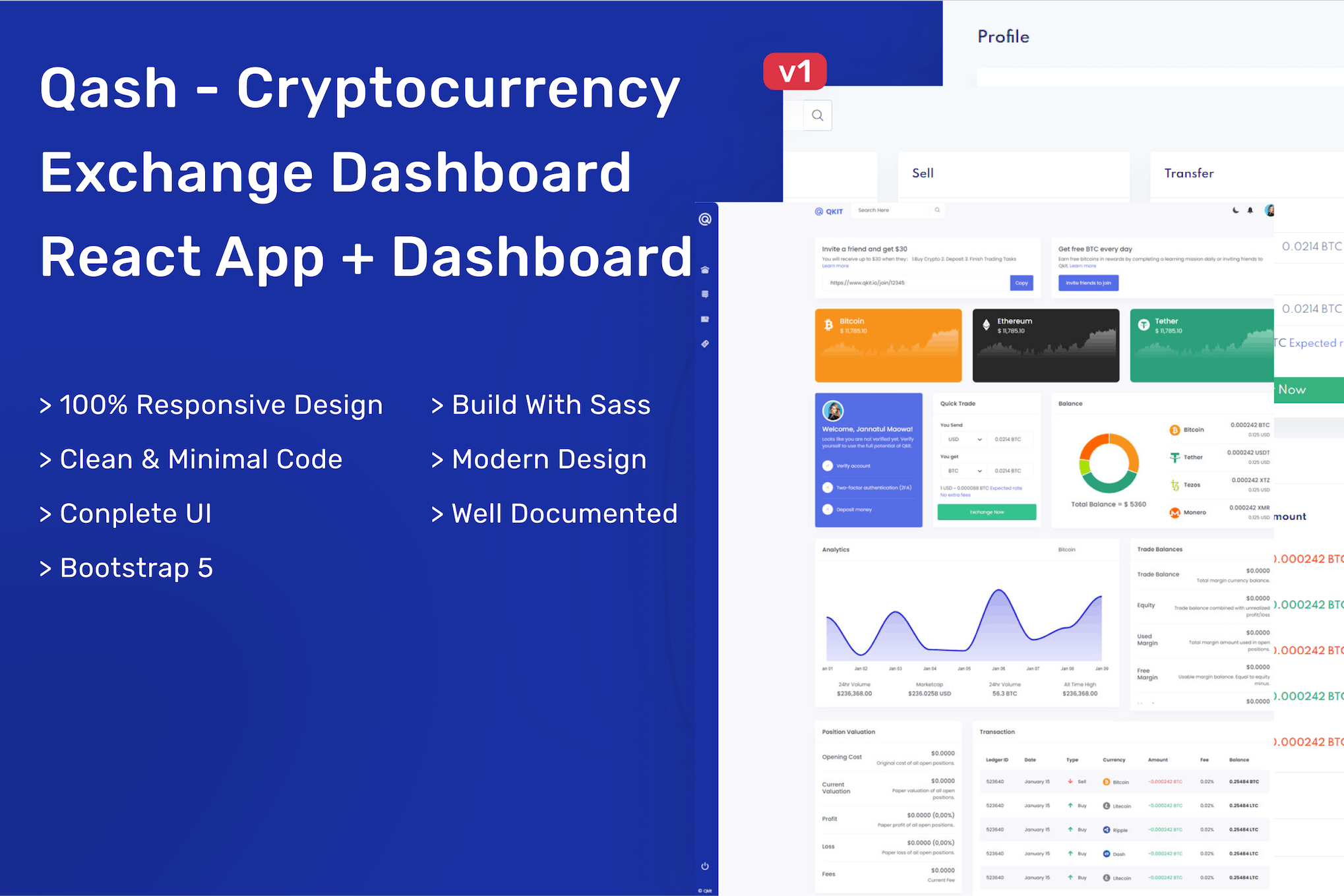 Qash – Cryptocurrency Exchange Dashboard React App