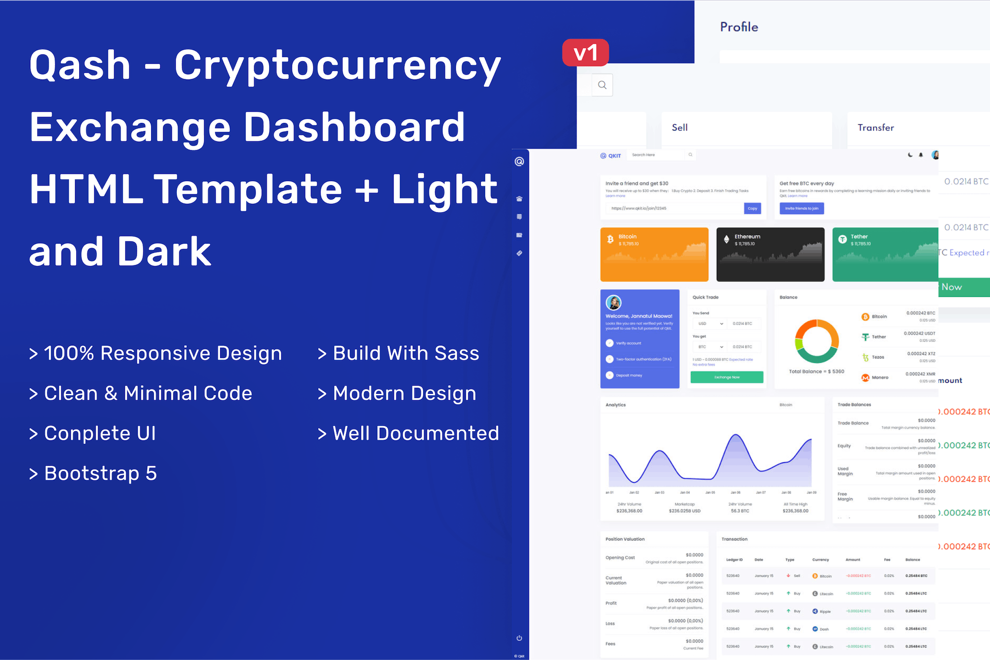 Qash – Cryptocurrency Exchange HTML Dashboard