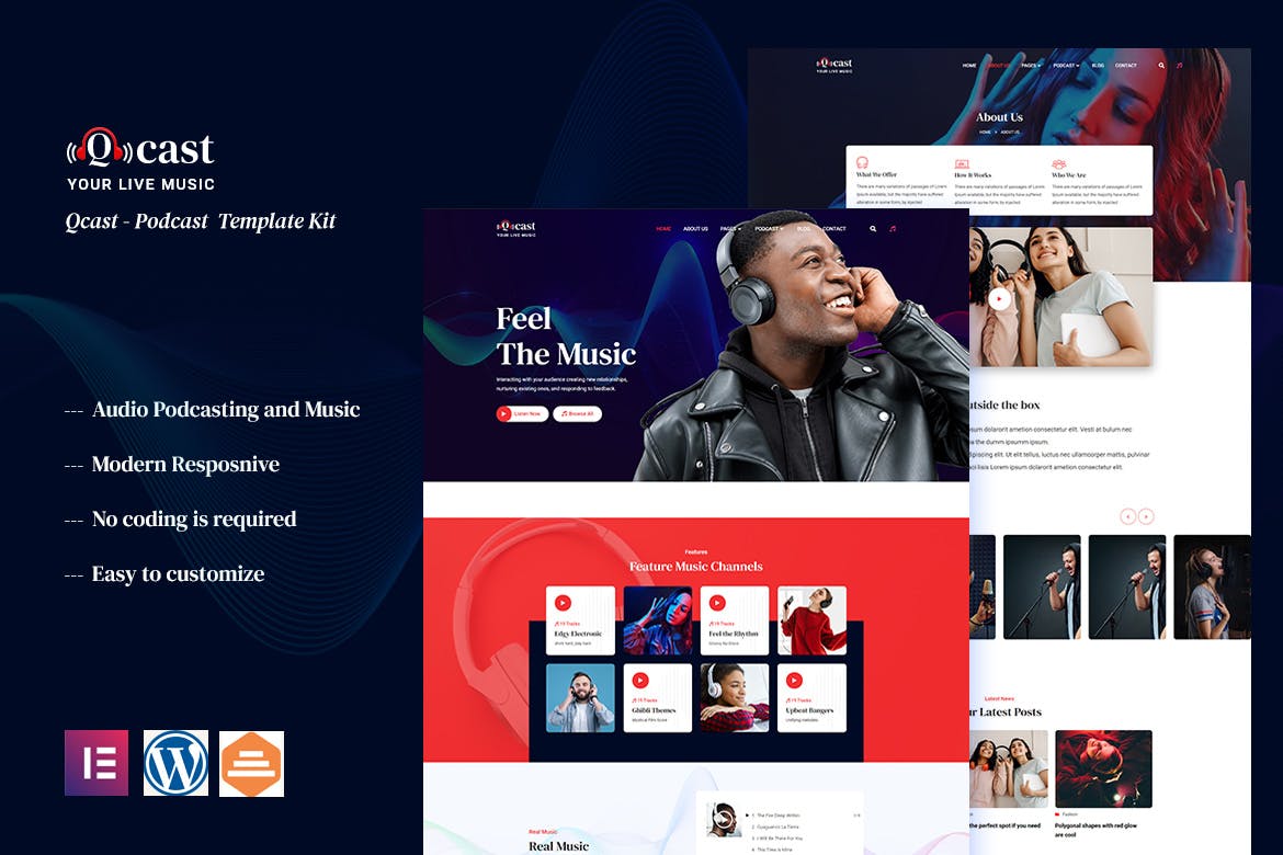 Qcast – Podcast & Music Elementor Template Kit