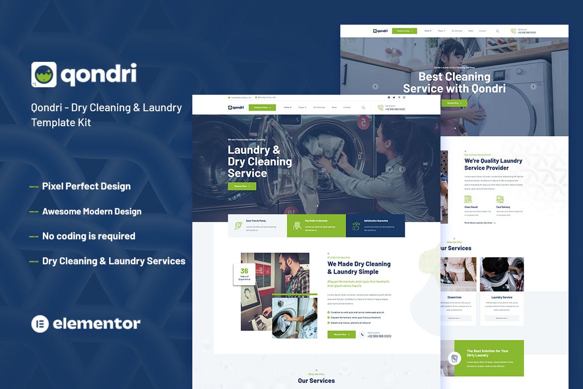 Qondri – Dry Cleaning & Laundry Elementor Template Kit