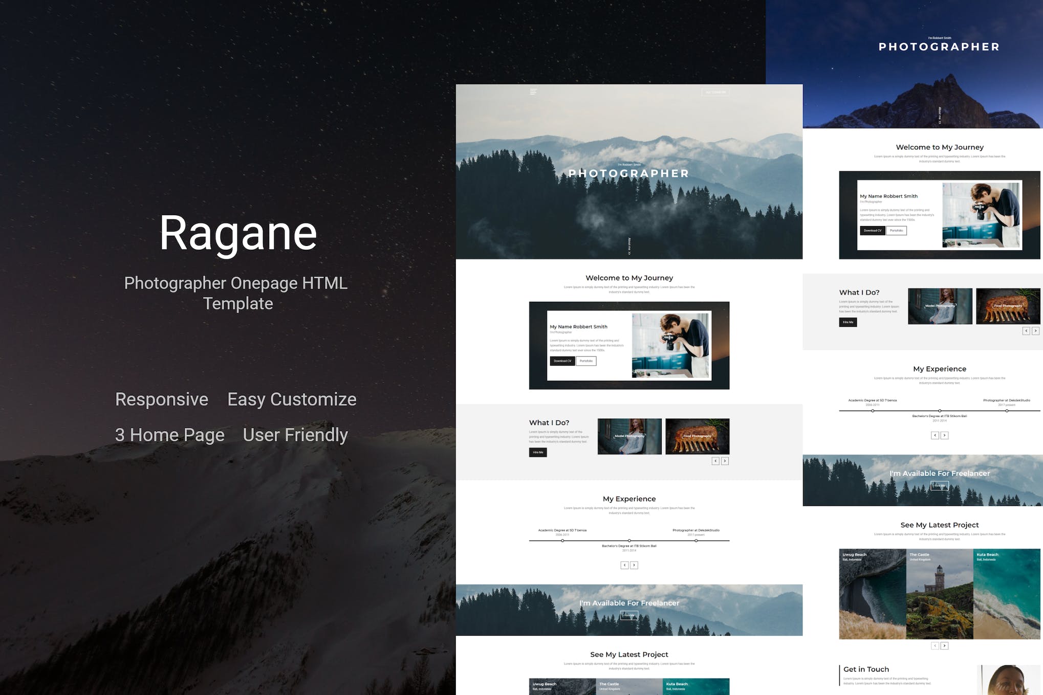 Ragane – Photographer Onepage HTML Template