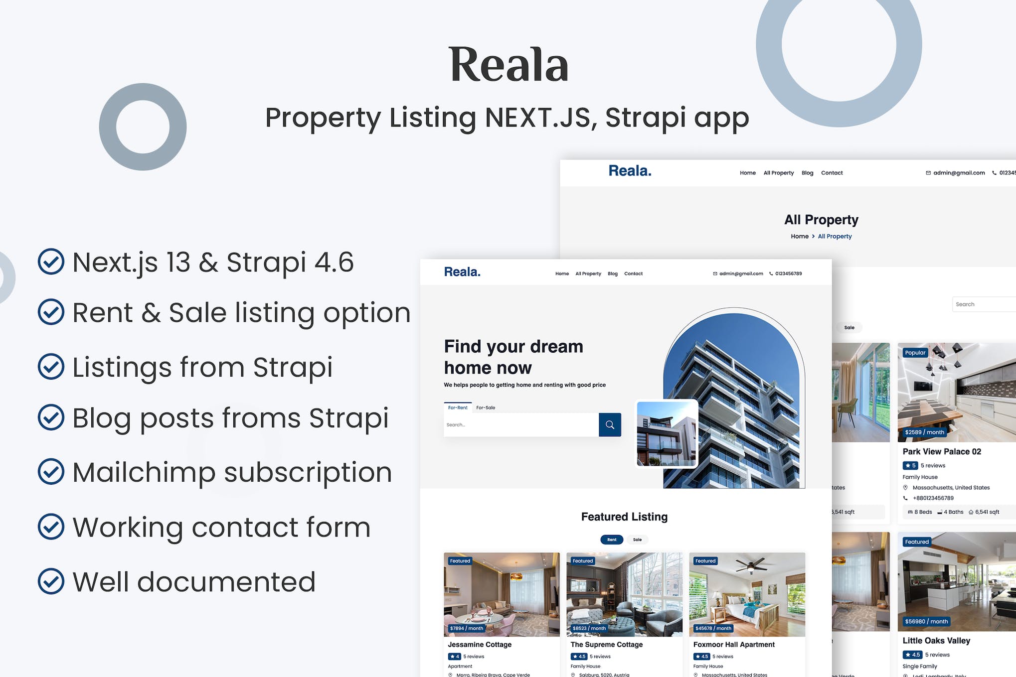 Reala – Property Listing NEXT.JS, Strapi app