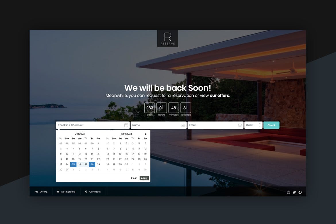 Reserve – Coming Soon with Booking Request