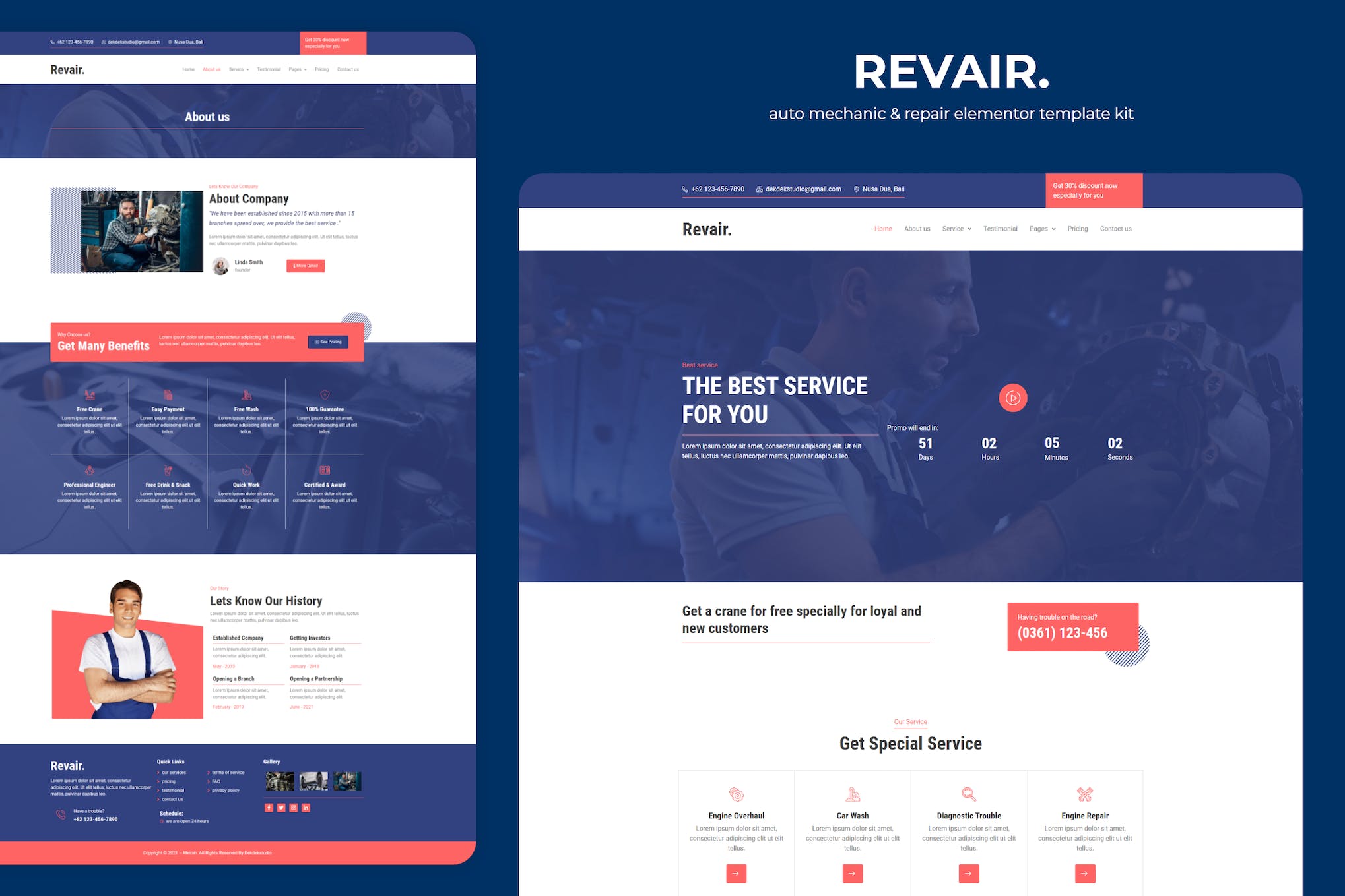 Revair – Auto Mechanic & Repair Elementor Template Kit