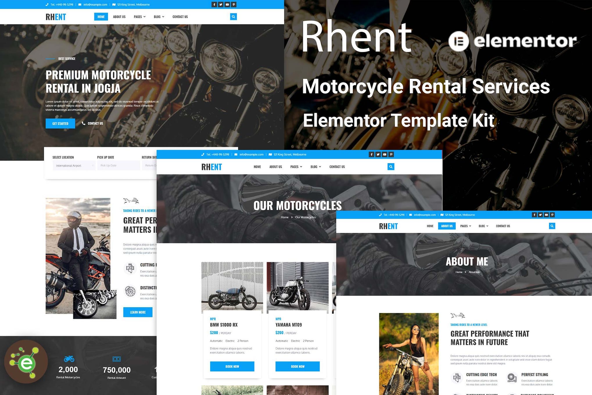 Rhent – Motorcycle Rental Services Elementor Template Kit