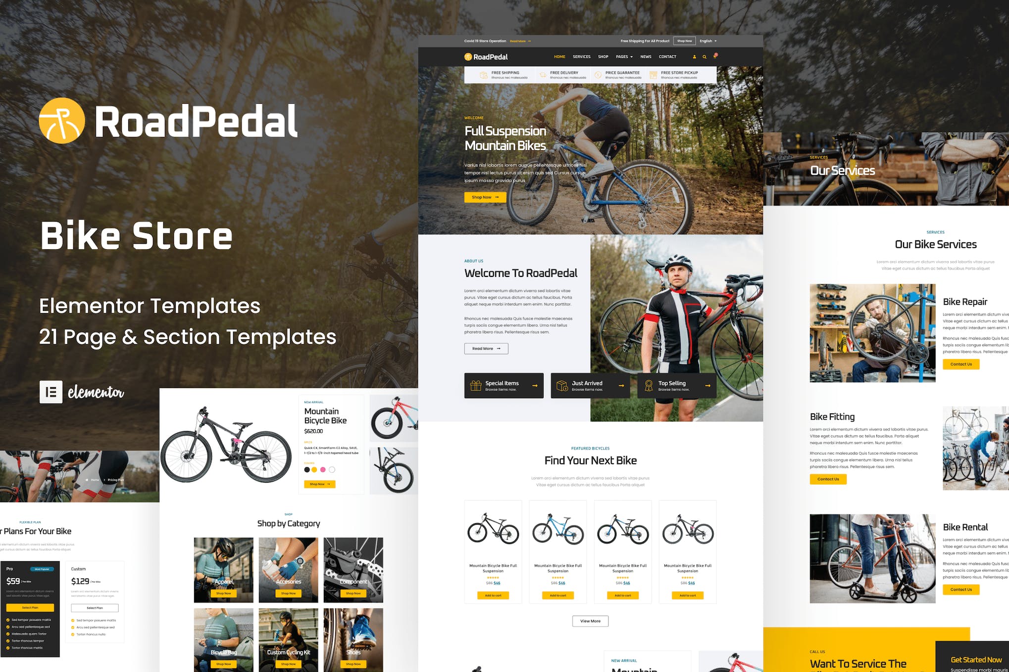 RoadPedal – Bicycle Store Elementor Template Kit