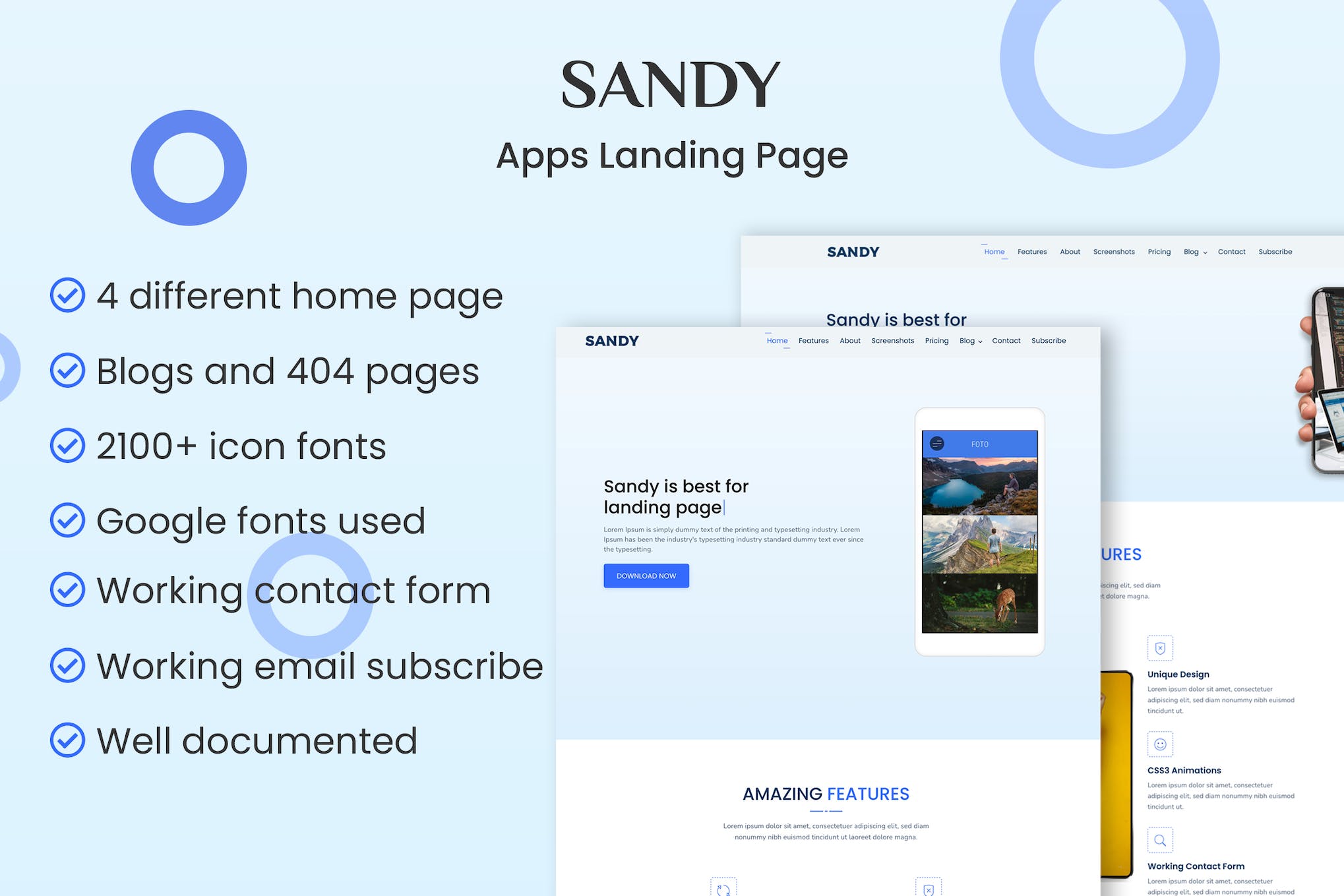 SANDY – Apps Landing Page