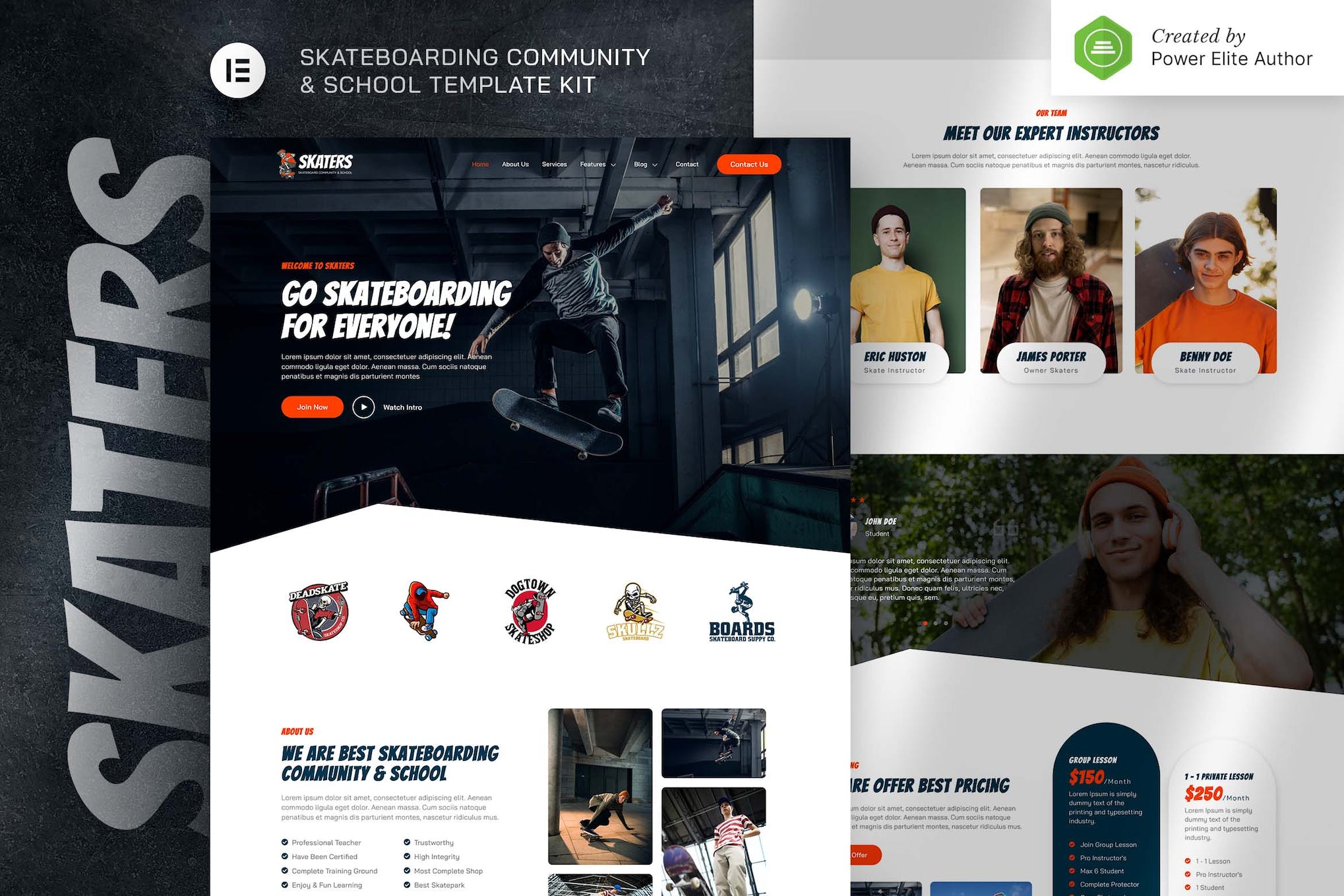 Skaters – Skateboarding Community & Club Elementor Template Kit