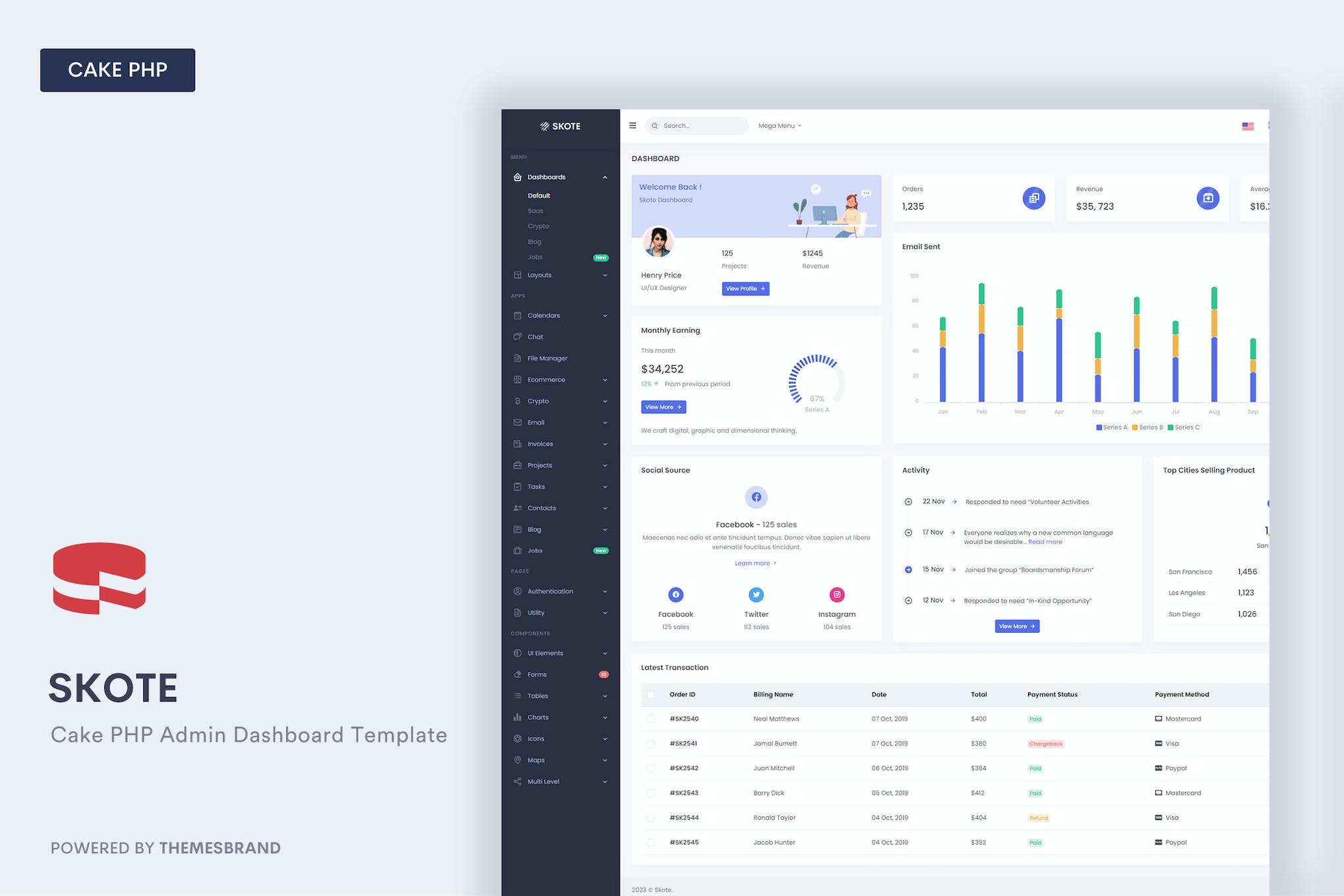 Skote – Cake PHP Admin Dashboard Template