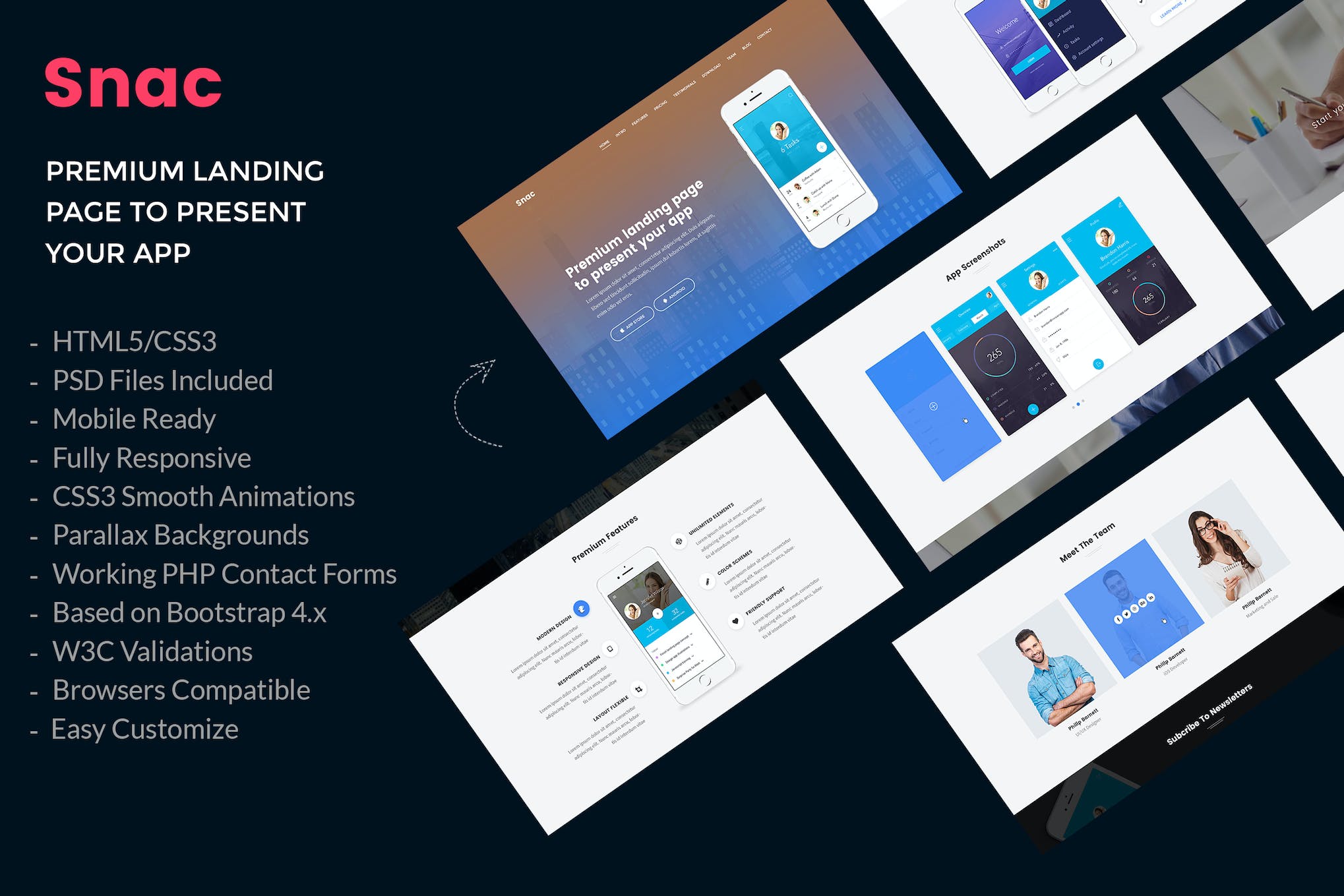 Snac – Premium App Landing Page HTML5 Template