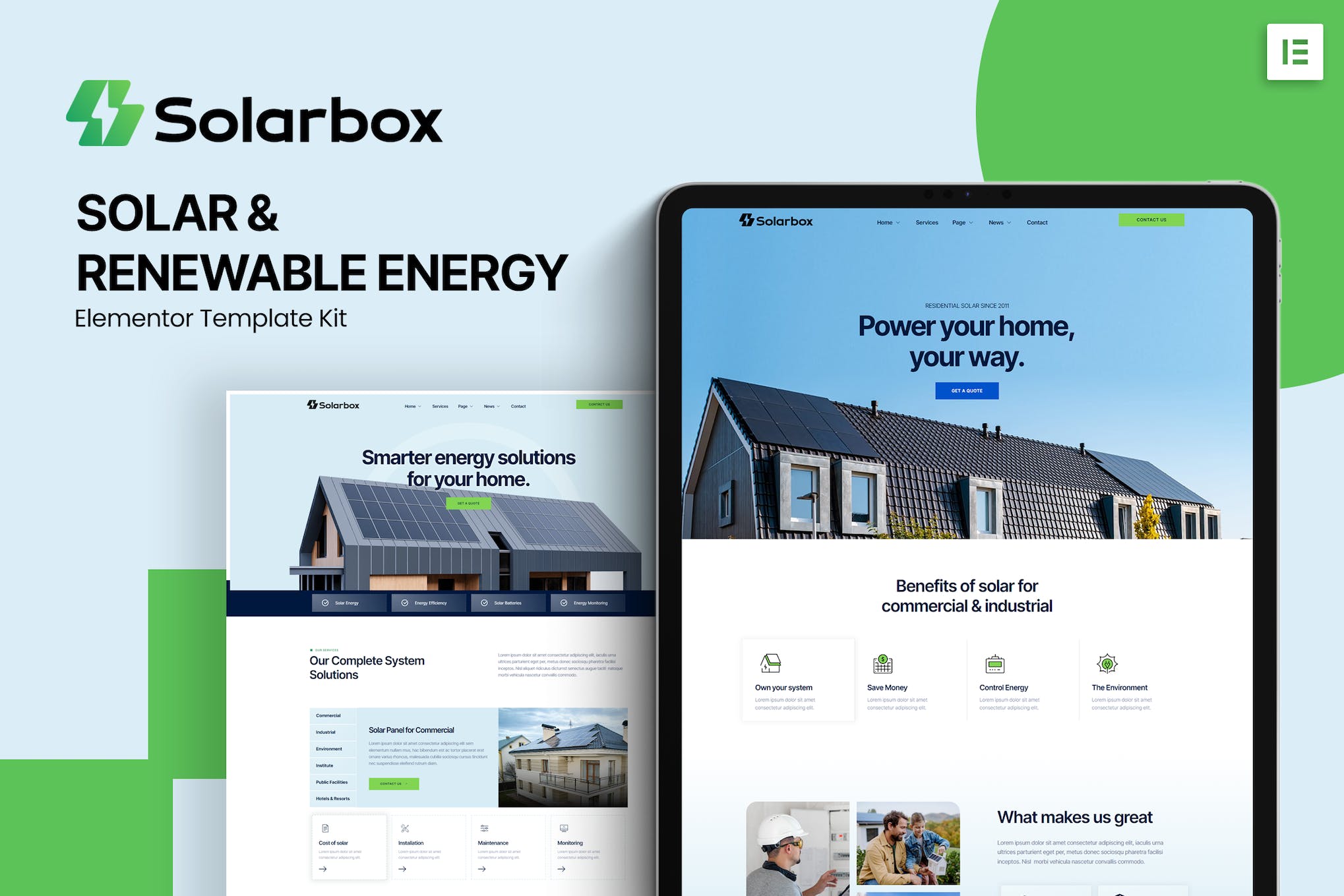 Solarbox – Solar & Renewable Energy Elementor Template Kit