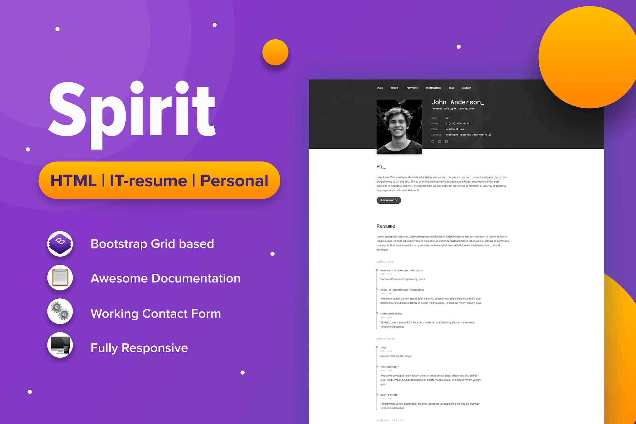 SpirIT – Portfolio & Resume HTML Template