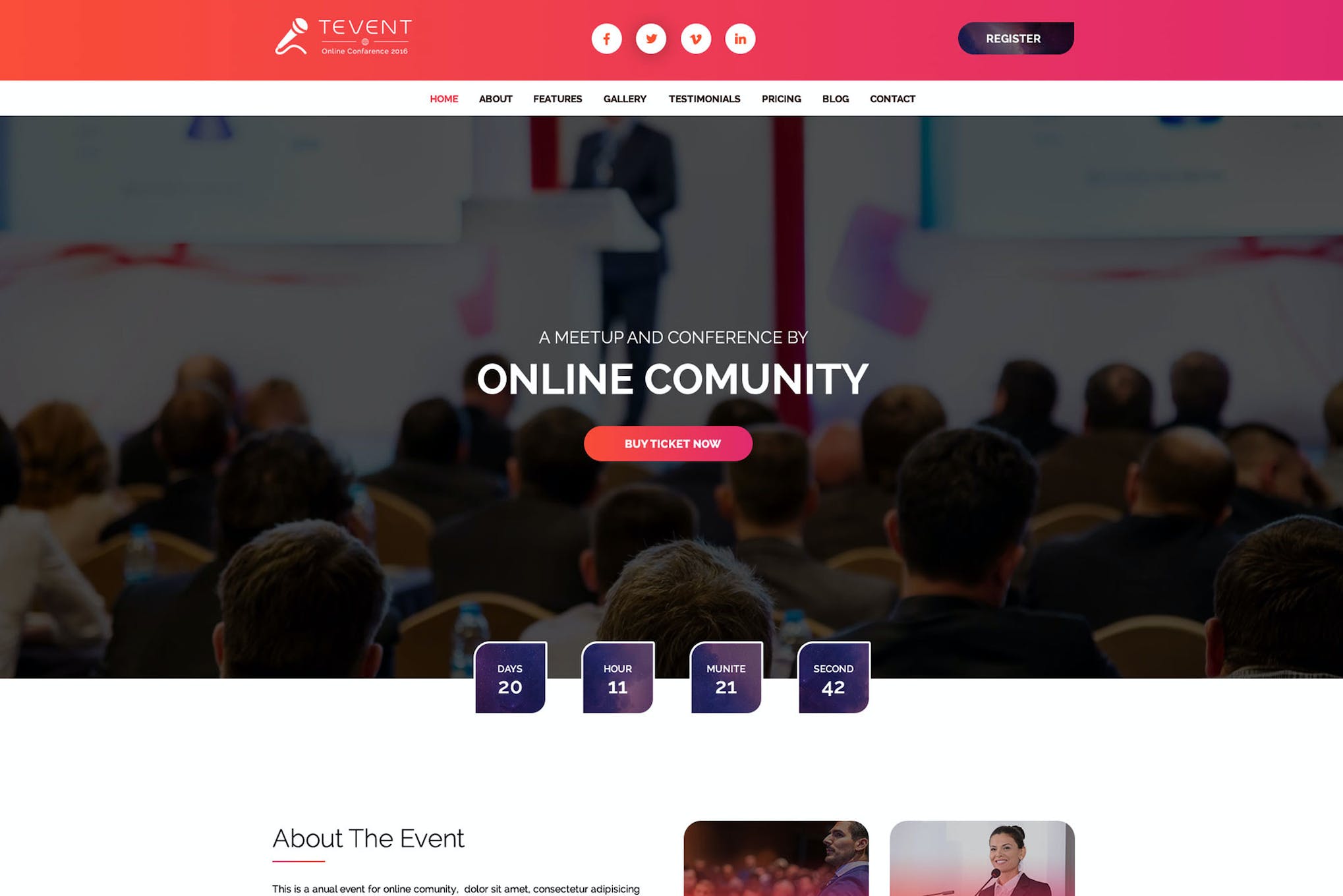 T Event – Event Conference & Meetup PSD Template