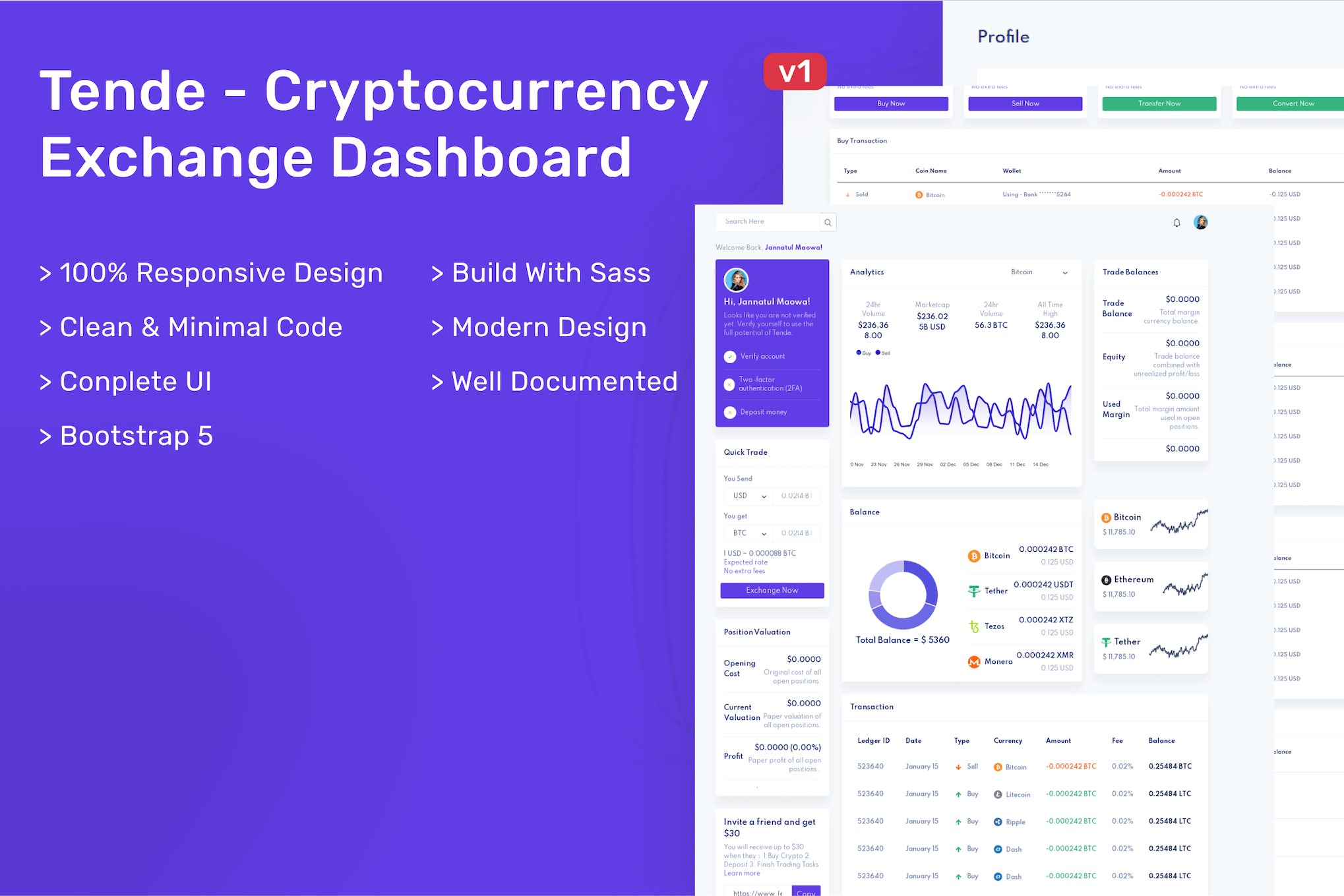 Tende – Cryptocurrency Exchange Dashboard