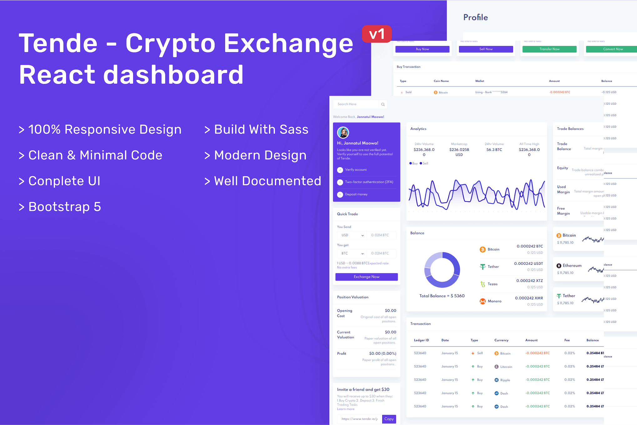 Tende – Cryptocurrency Exchange React Dashboard