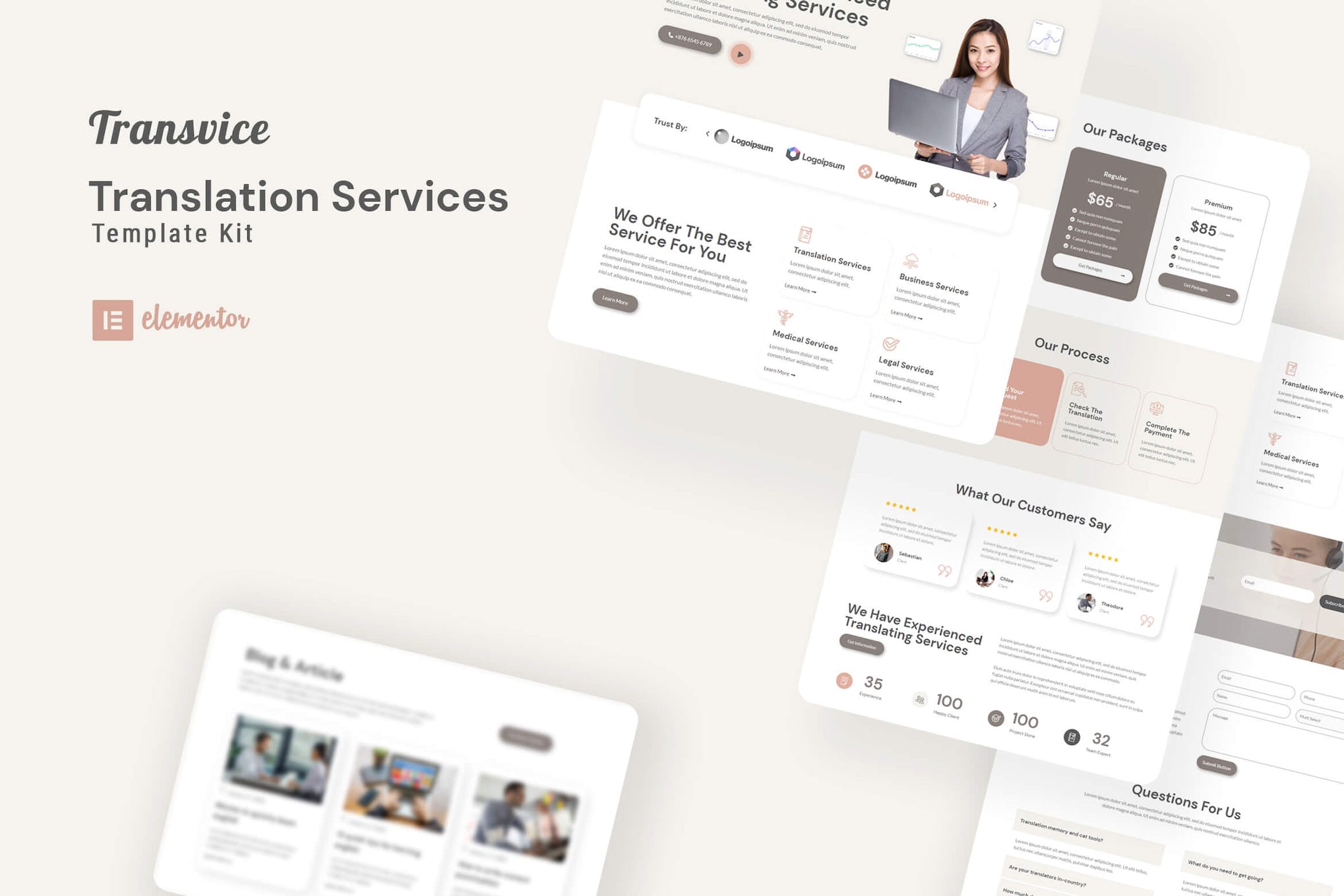 Transvice – Translation Website Elementor Template Kit