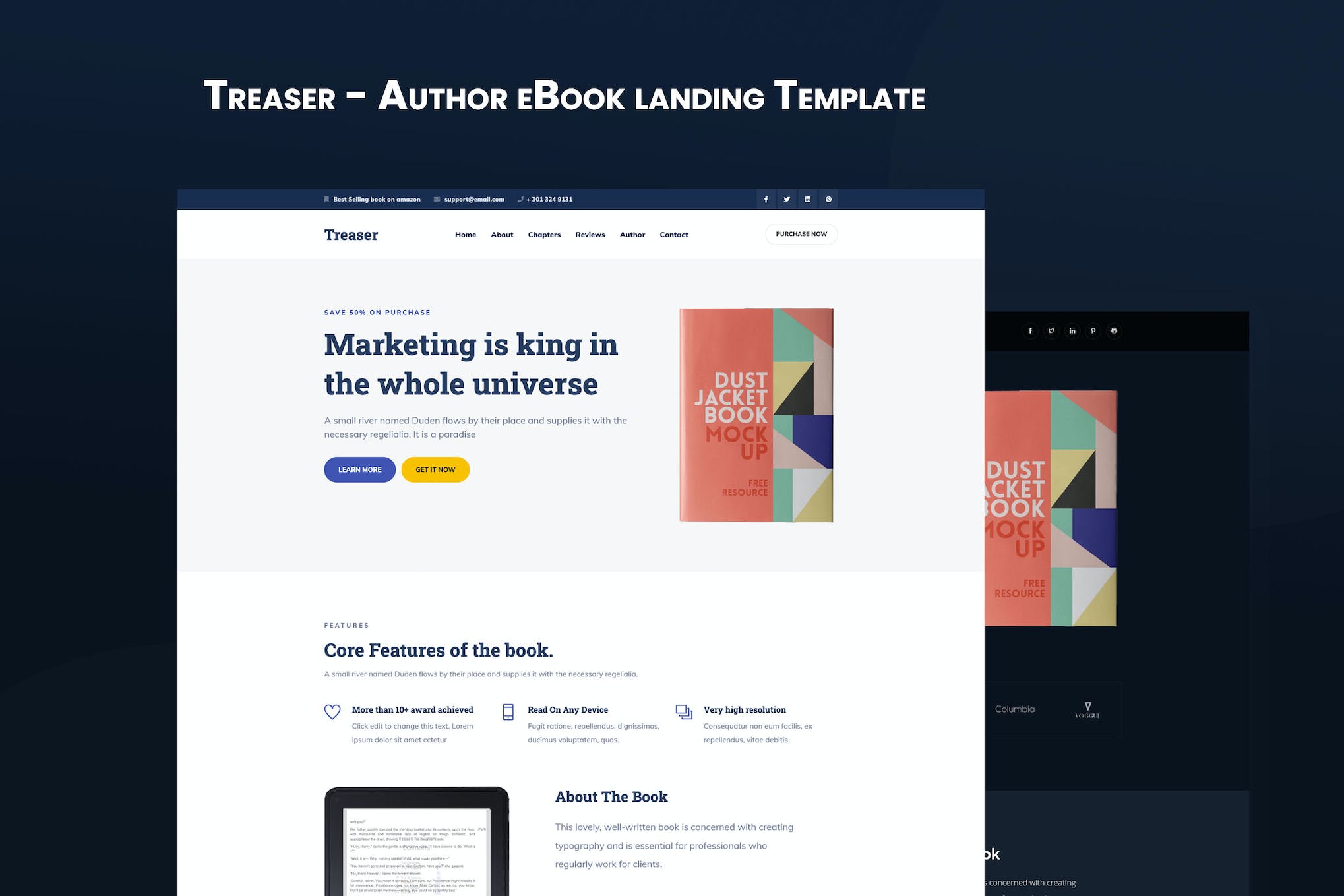 Treaser – Author eBook landing Template + RTL