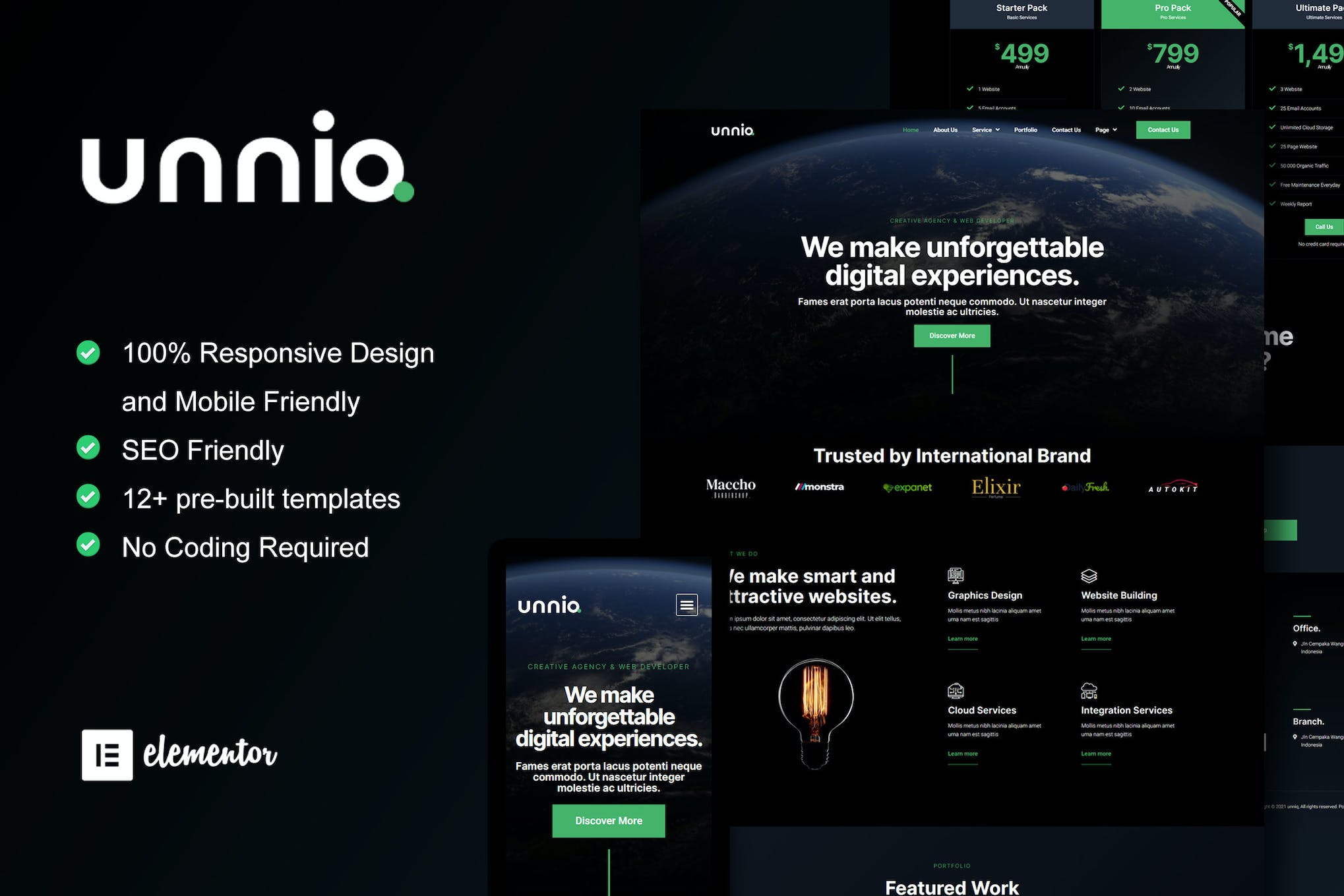 Unniq – Dark Digital Creative Agency Elementor Template Kit