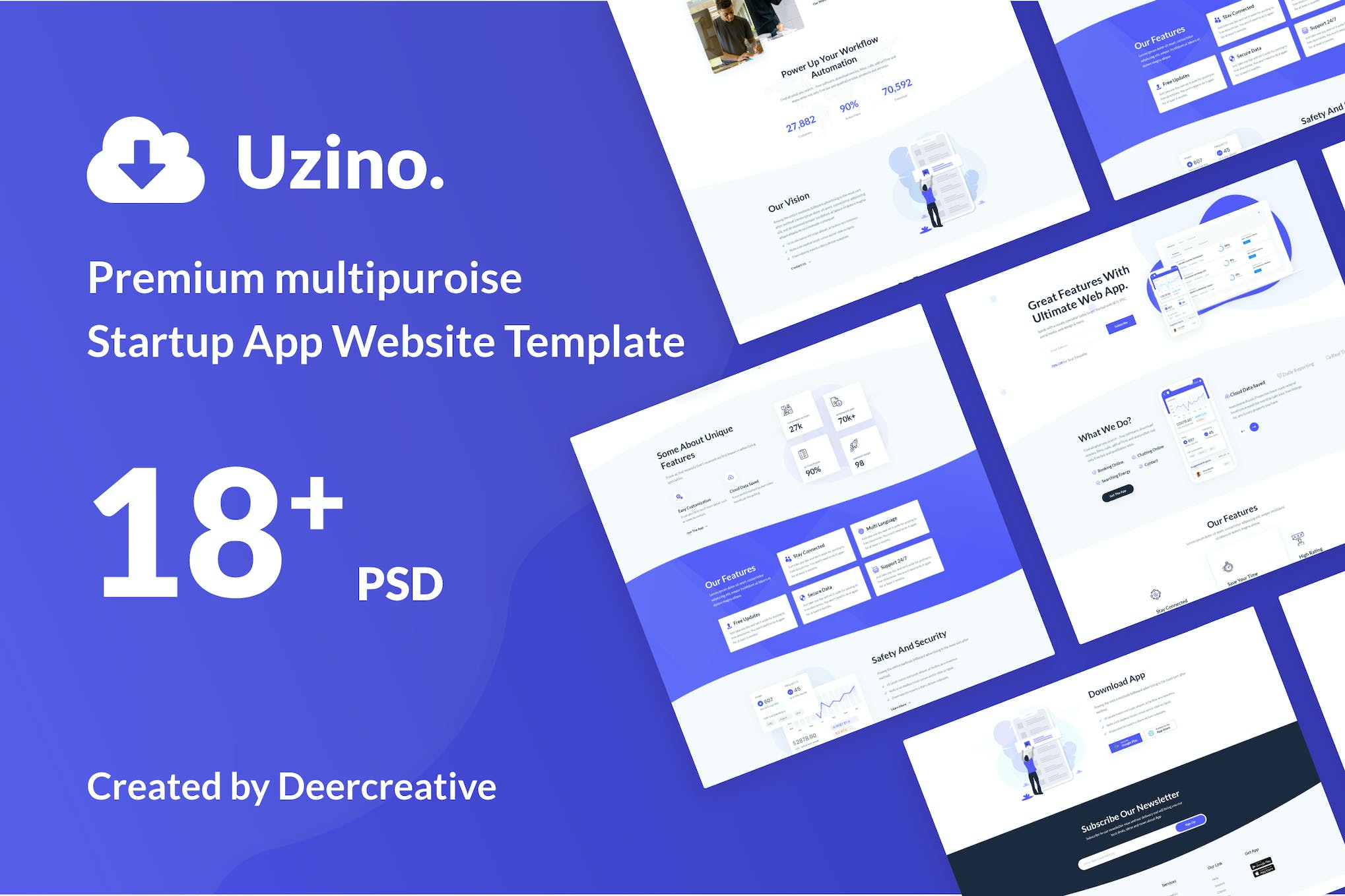 Uzino | Premium Startup App PSD Template