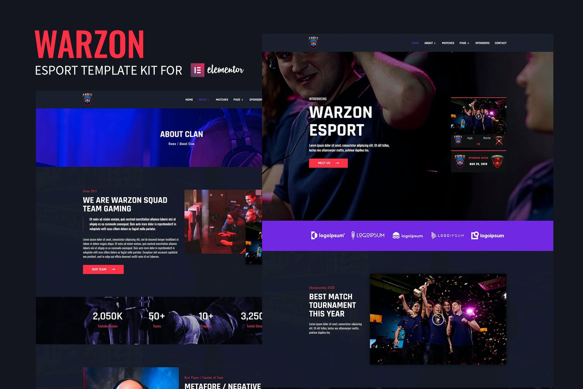 Warzon – Esports Gaming Elementor Template Kit