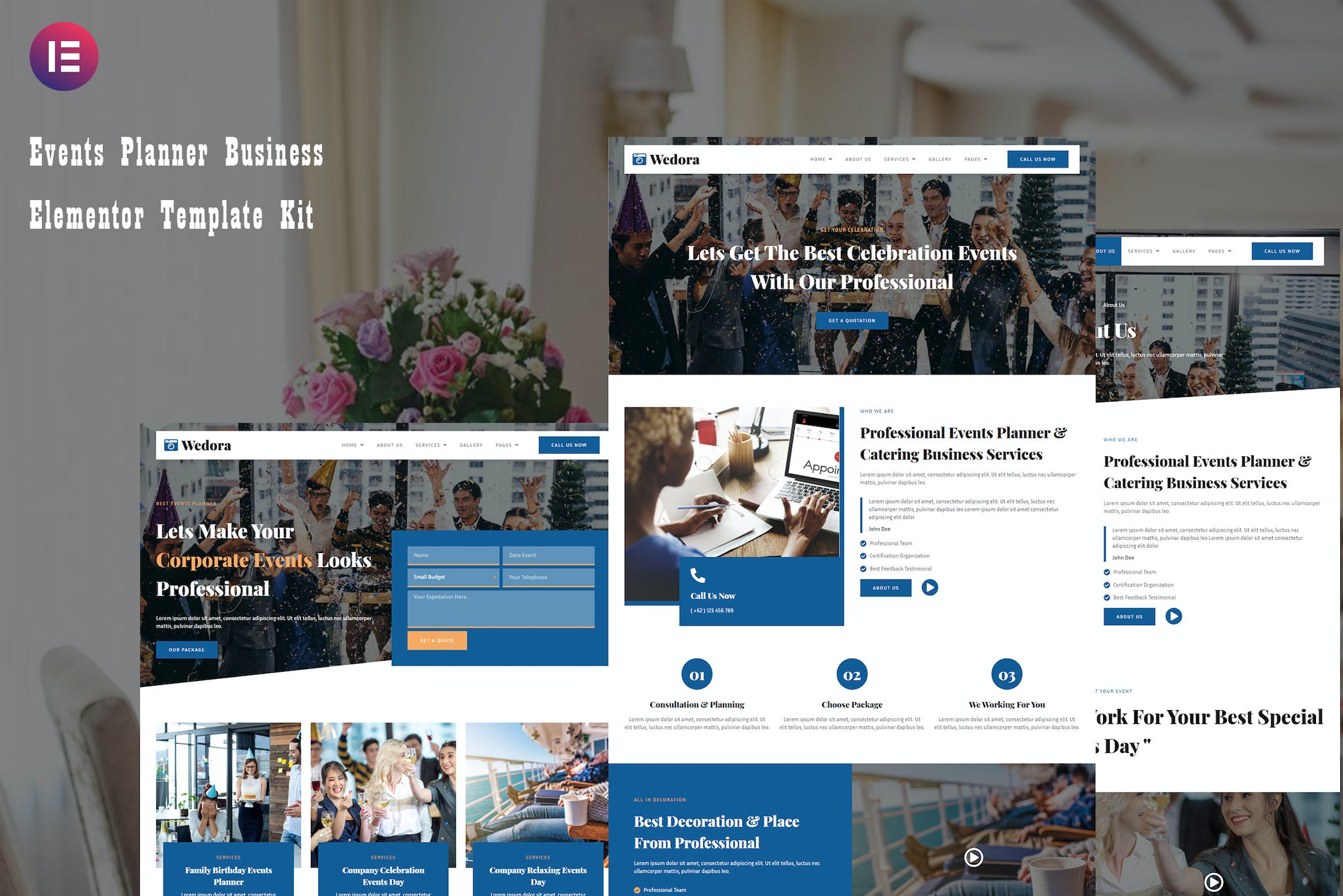 Wedora – Events Planner Business Elementor Template Kit