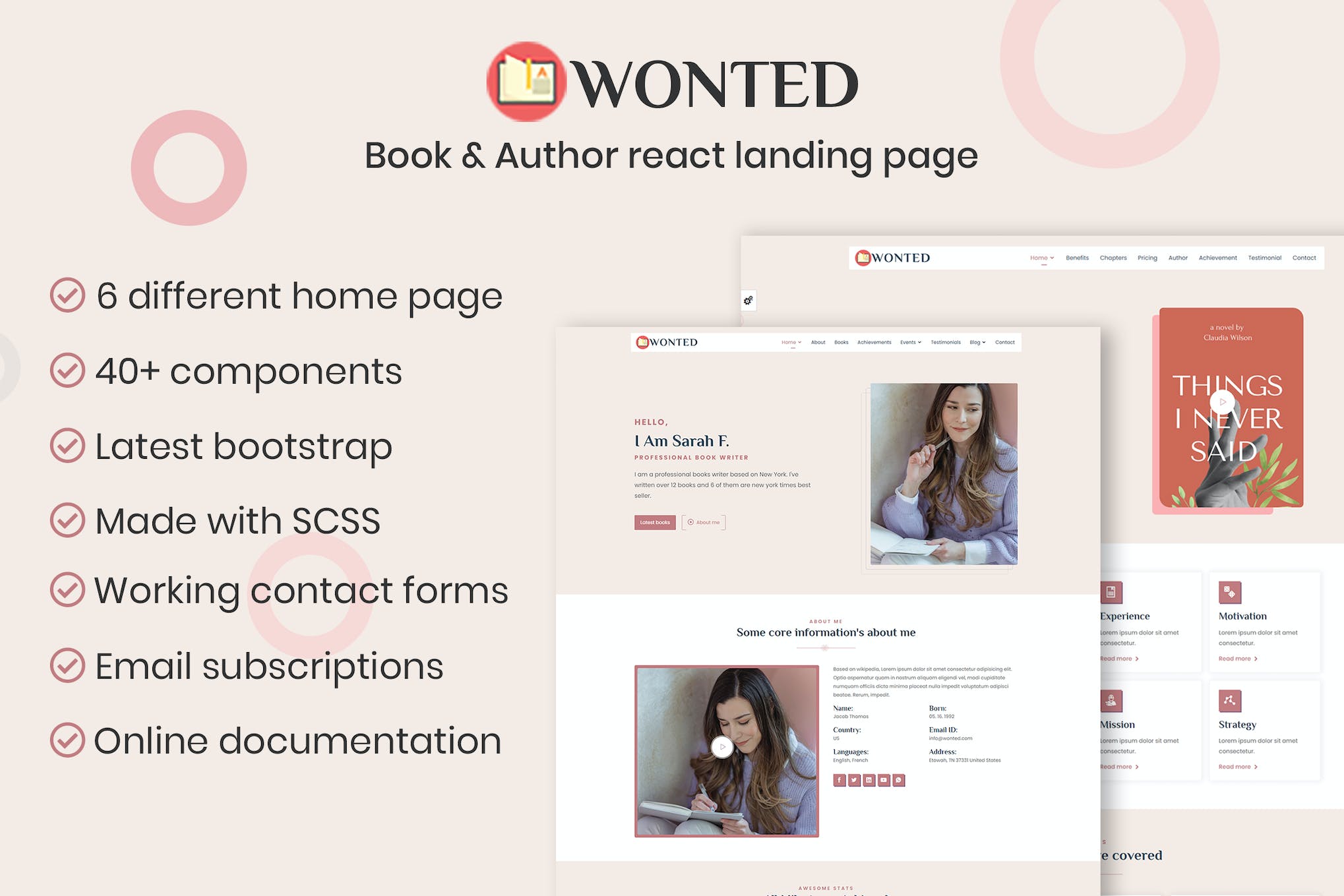 Wonted – Book & Author React Template